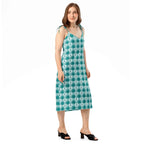 Tie-Strap Midi Dress Cervical Cancer Awareness Plaid, Teal Ribbon, Supportive Gift - Scottish Squares