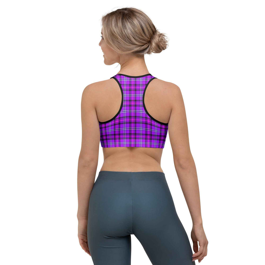 Sports Bra Electric Violet and Fuchsia Plaid - Scottish Squares