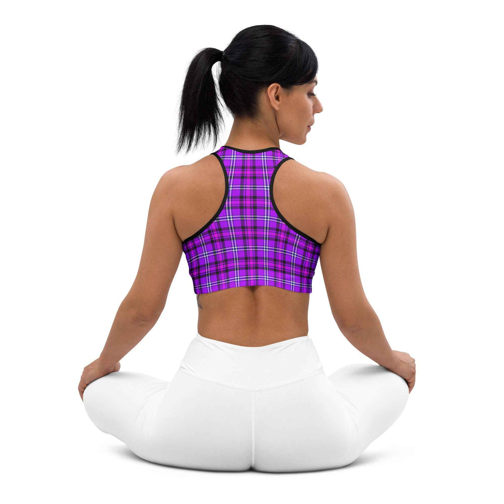 Sports Bra Electric Violet and Fuchsia Plaid - Scottish Squares