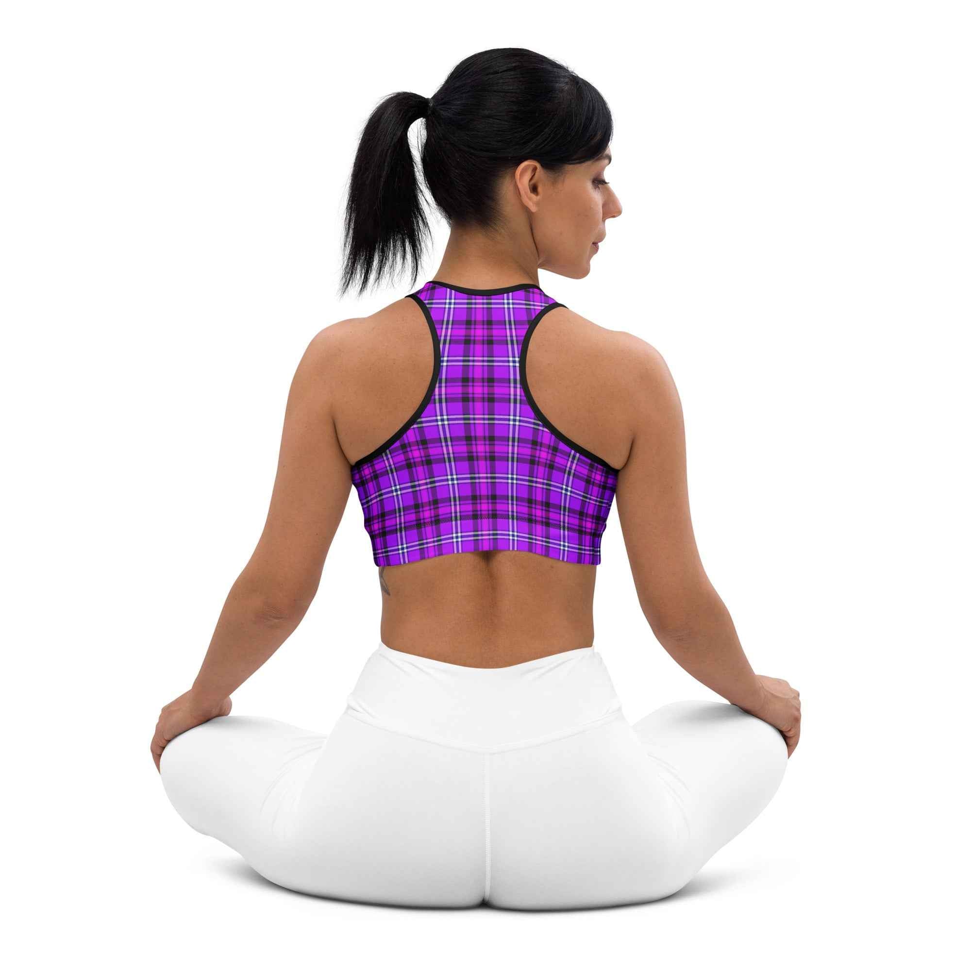 Sports Bra Electric Violet and Fuchsia Plaid - Scottish Squares