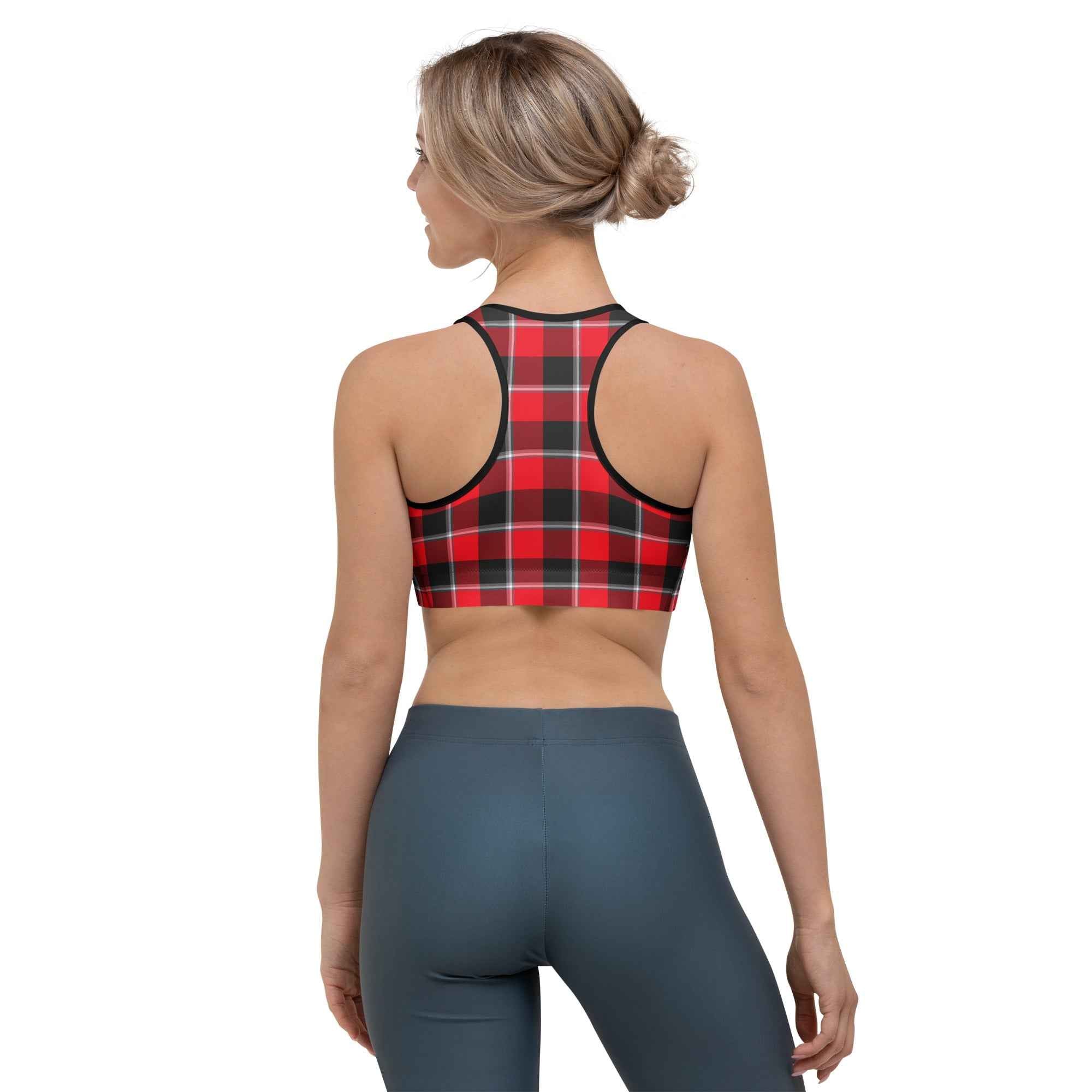 Sports Bra Red Ribbon and Heavy Metal Plaid
