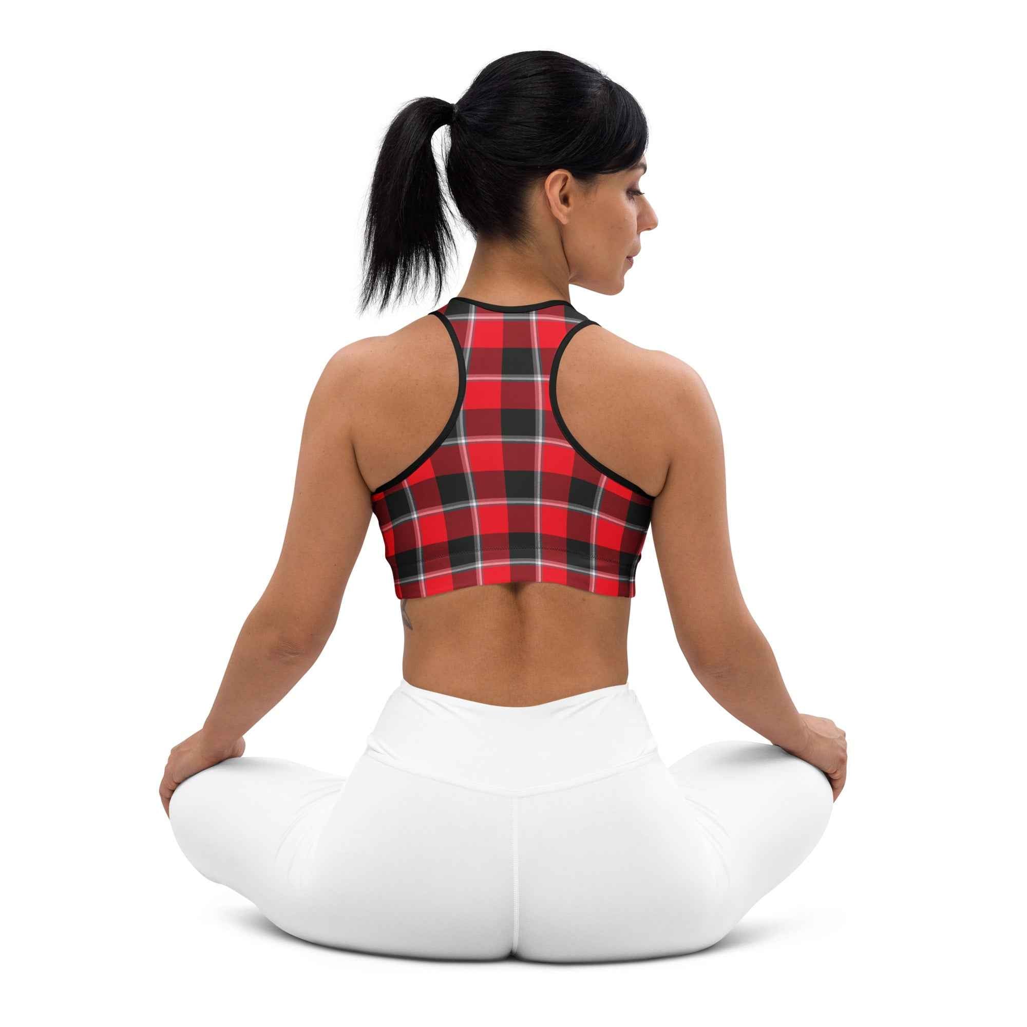 Sports Bra Red Ribbon and Heavy Metal Plaid