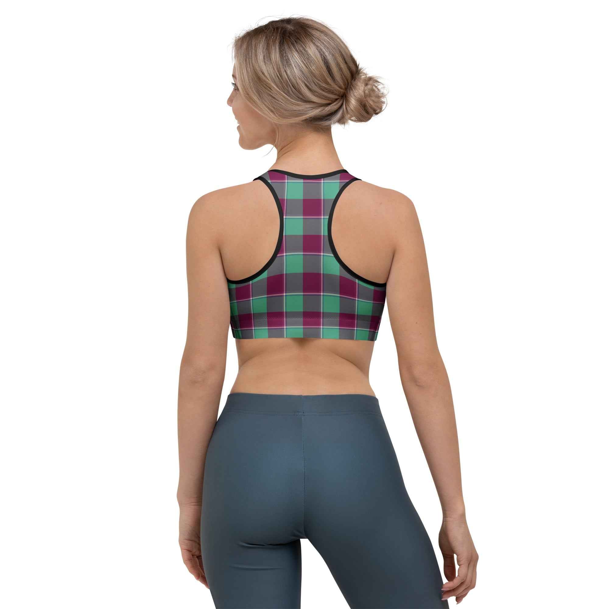 Sports Bra Ocean Green and Mulberry Wood Plaid