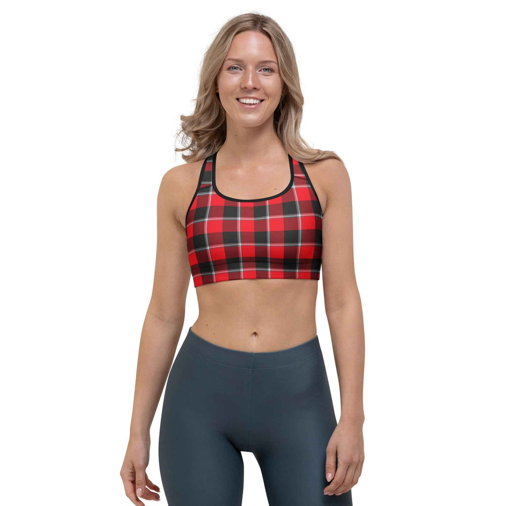 Sports Bra Red Ribbon and Heavy Metal Plaid
