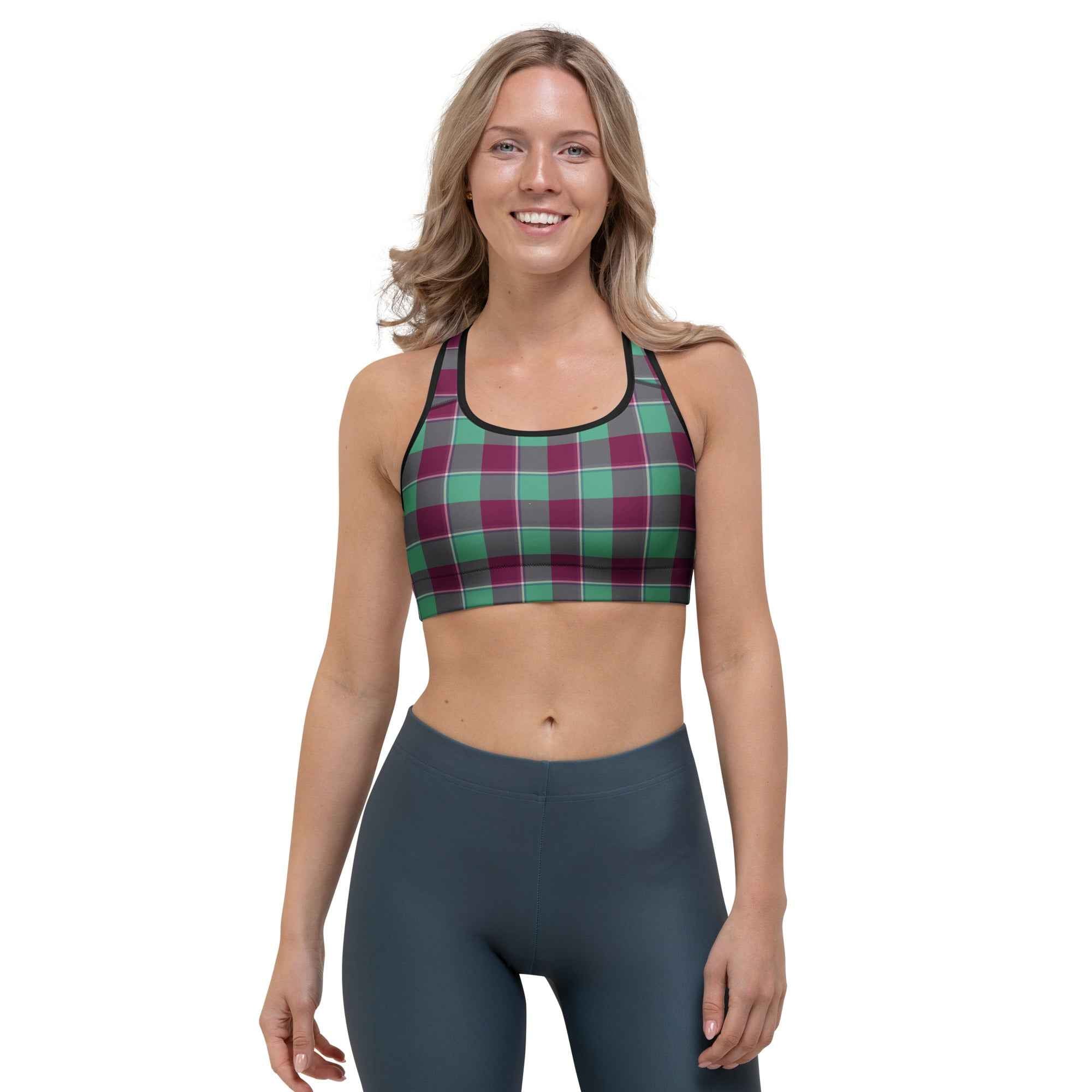 Sports Bra Ocean Green and Mulberry Wood Plaid