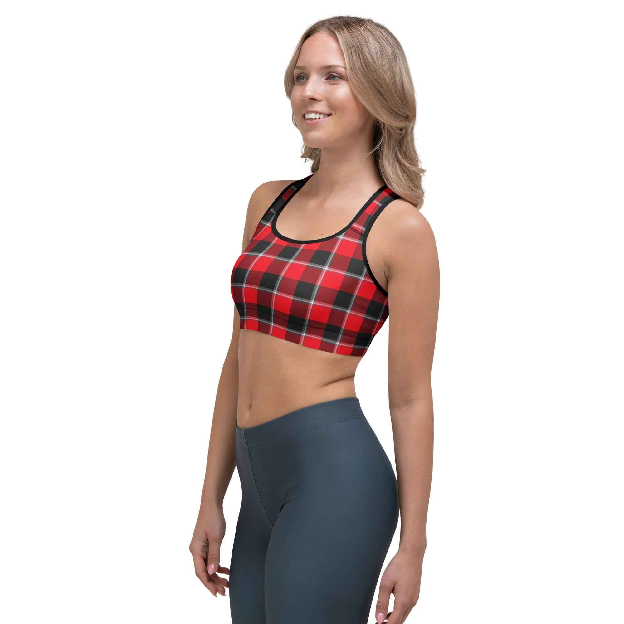 Sports Bra Red Ribbon and Heavy Metal Plaid