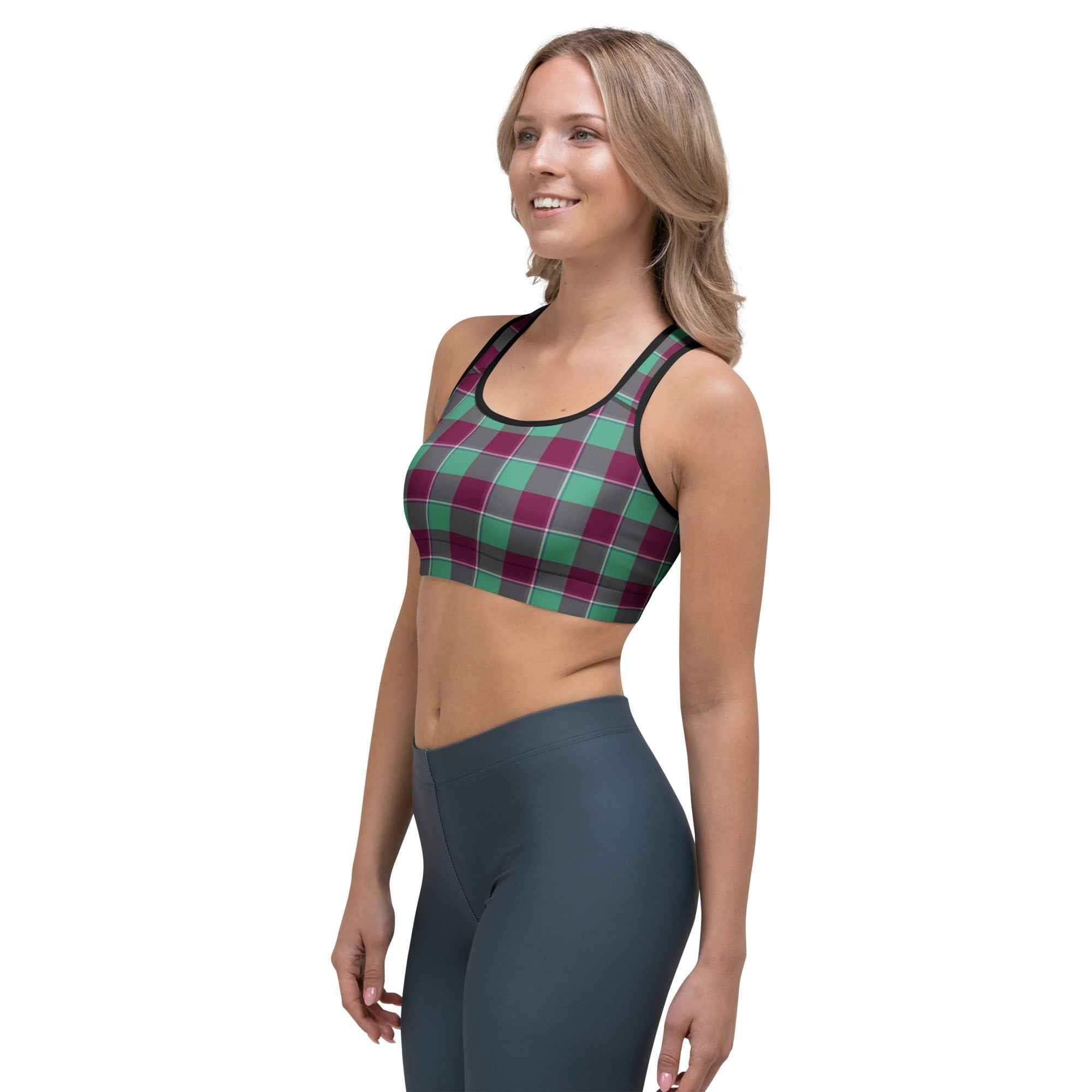 Sports Bra Ocean Green and Mulberry Wood Plaid