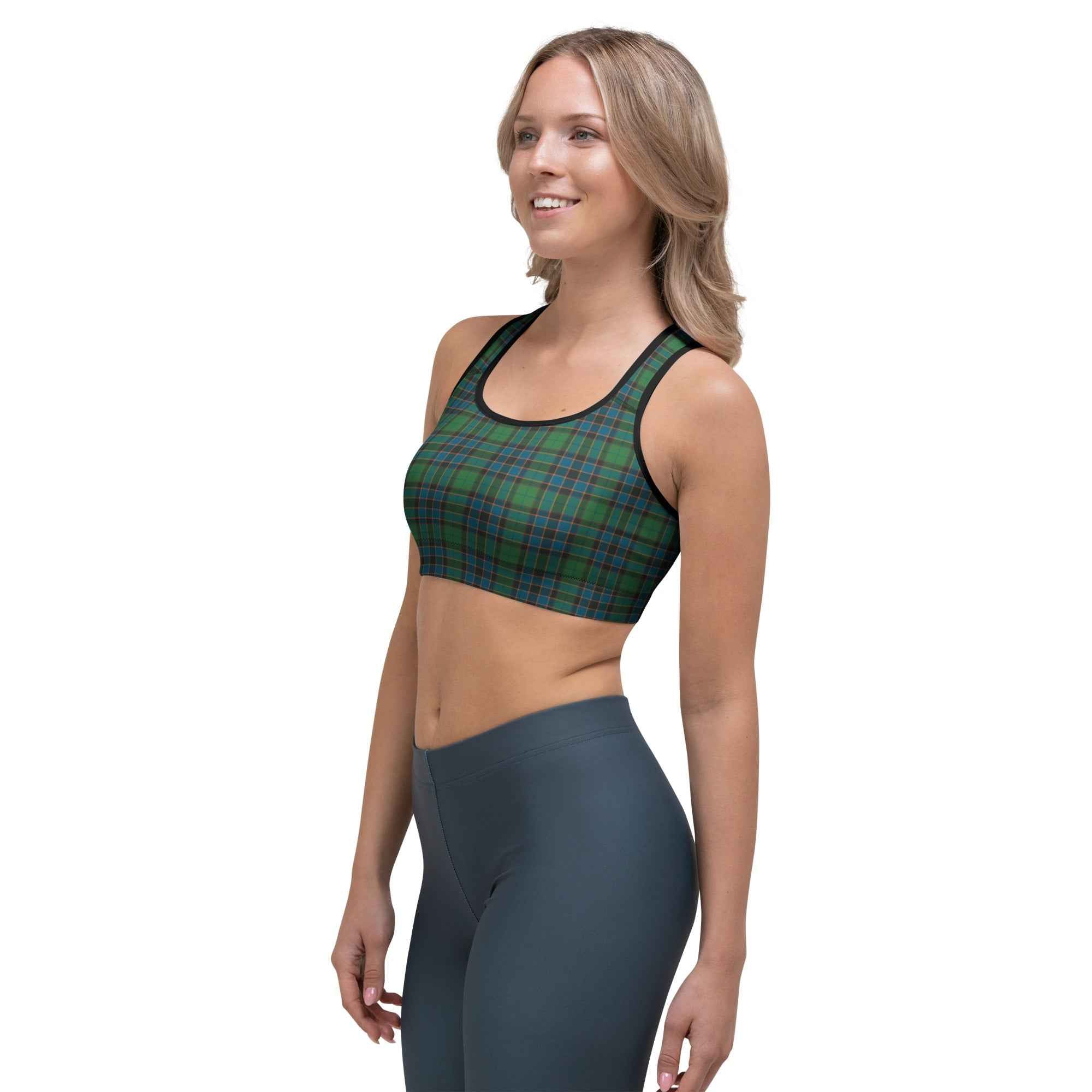Sports Bra Green Blue Orange Plaid Tartan