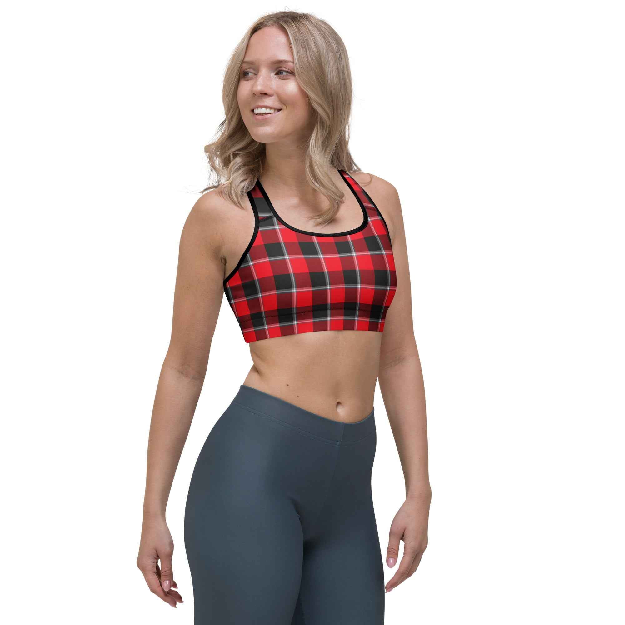 Sports Bra Red Ribbon and Heavy Metal Plaid