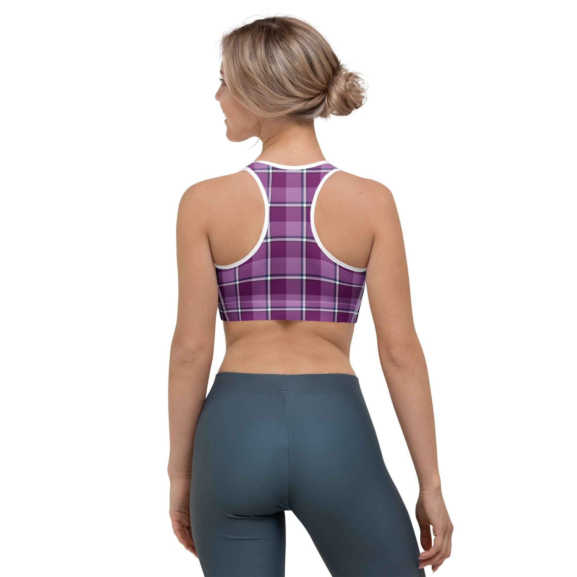 Sports Bra Purple and Trendy Pink Plaid - Scottish Squares