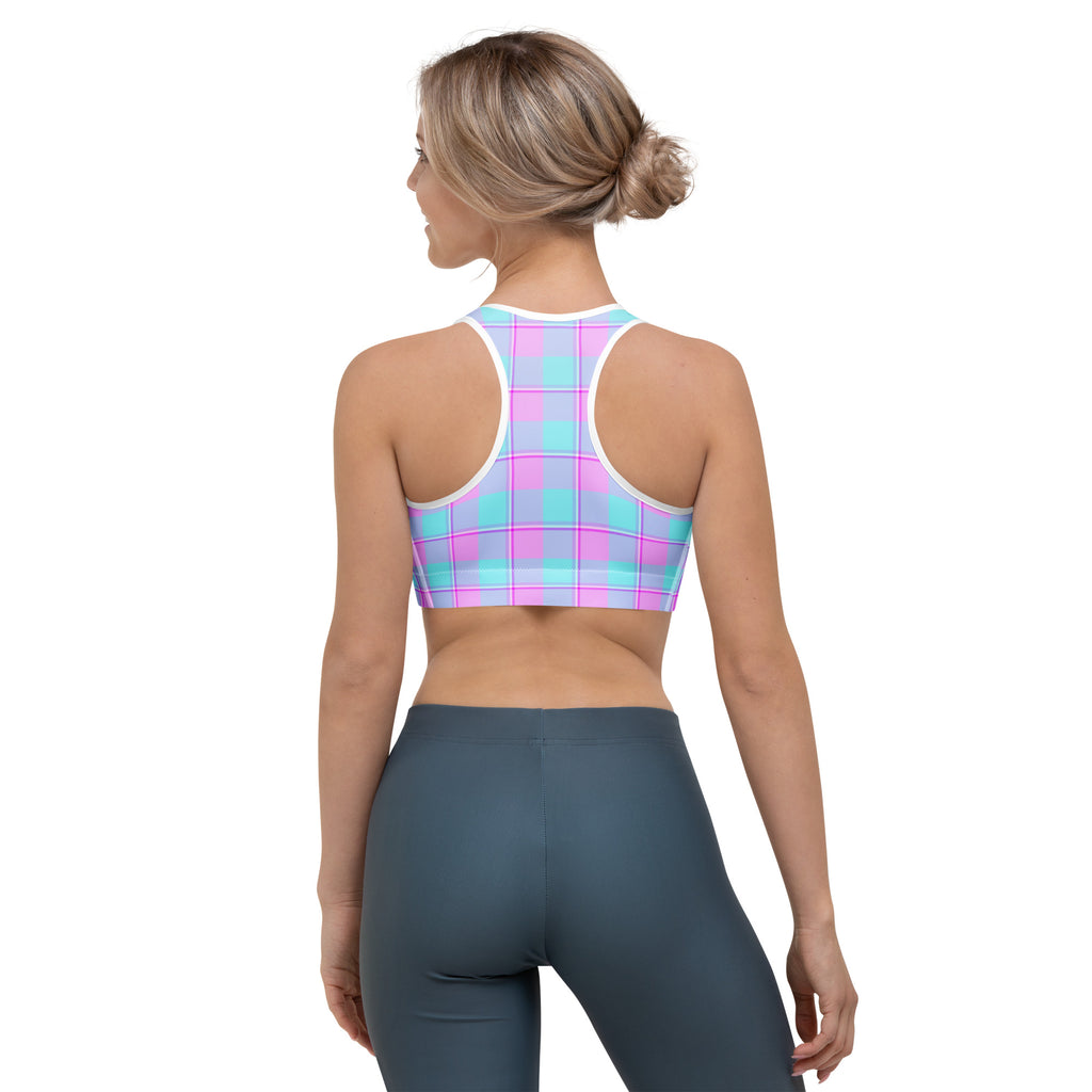 Sports Bra Mauve and Coastal Mist Plaid - Scottish Squares
