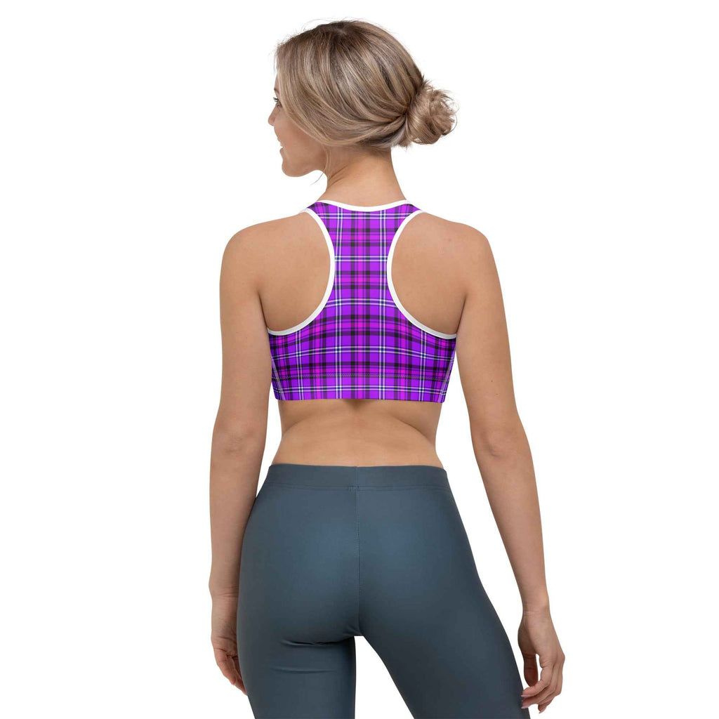 Sports Bra Electric Violet and Fuchsia Plaid - Scottish Squares