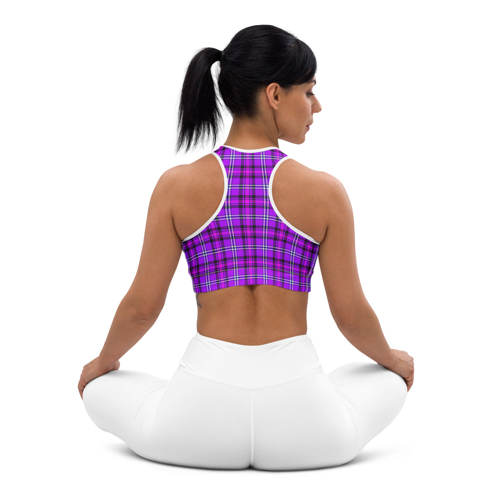Sports Bra Electric Violet and Fuchsia Plaid - Scottish Squares