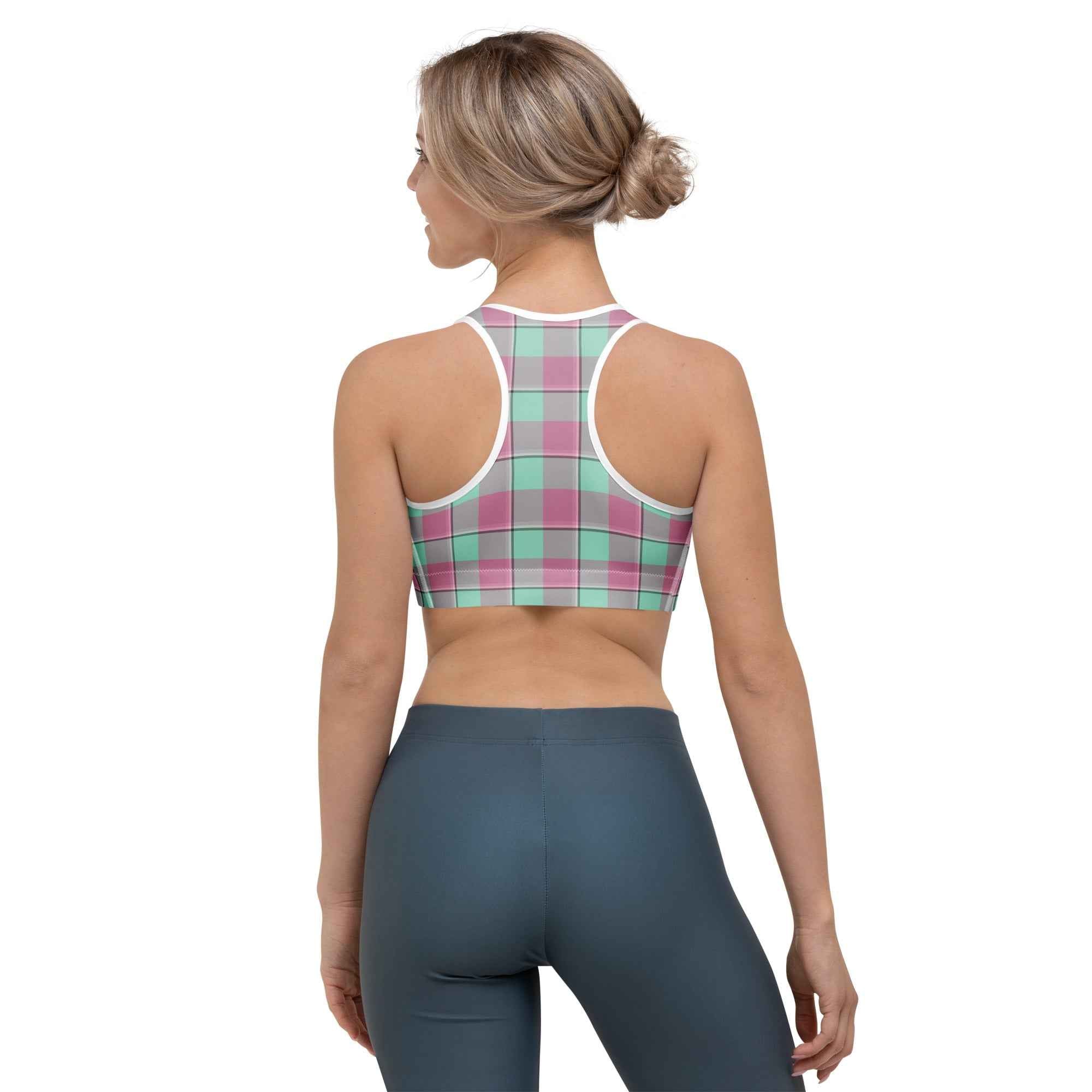 Sports Bra Vista Blue and Turkish Rose Plaid