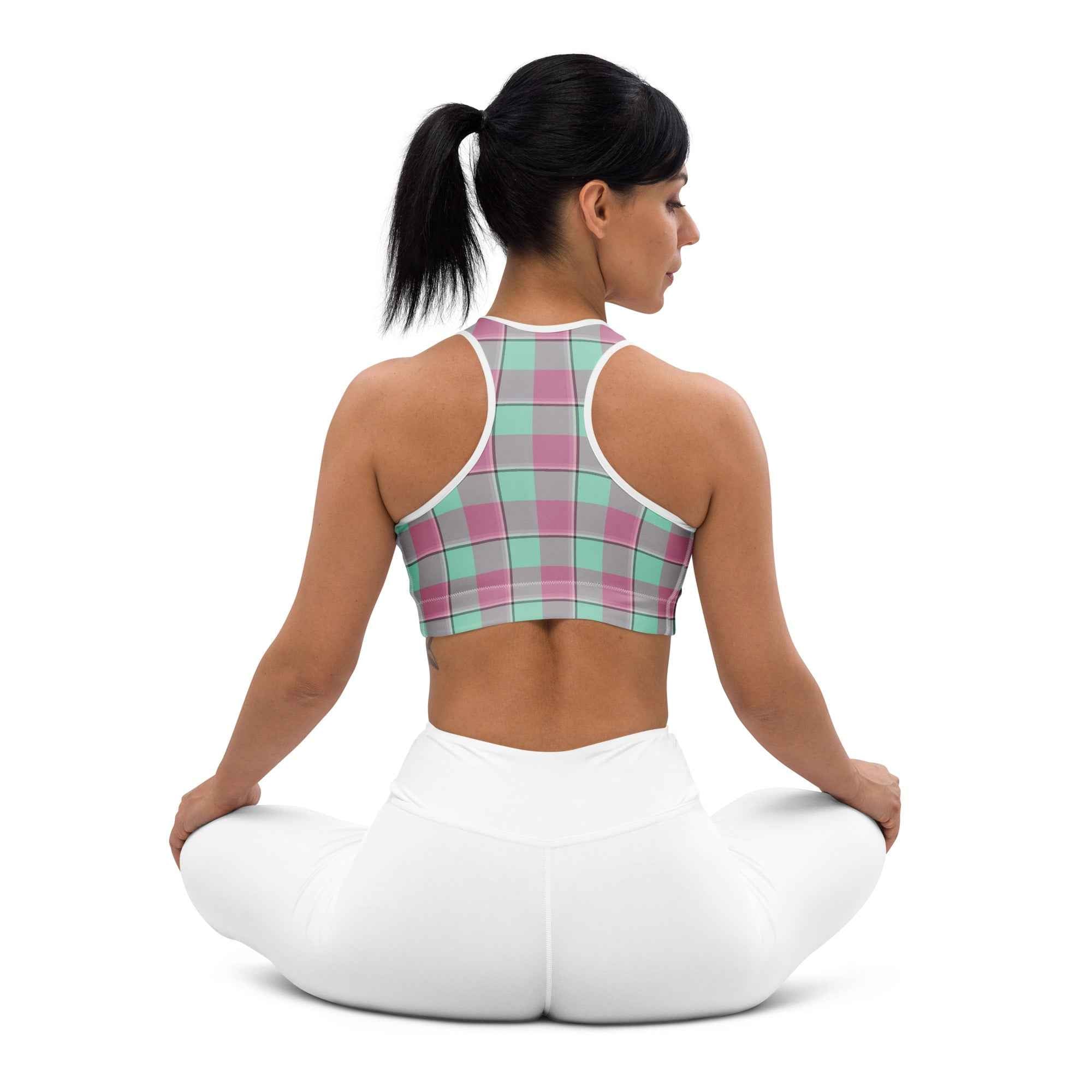 Sports Bra Vista Blue and Turkish Rose Plaid