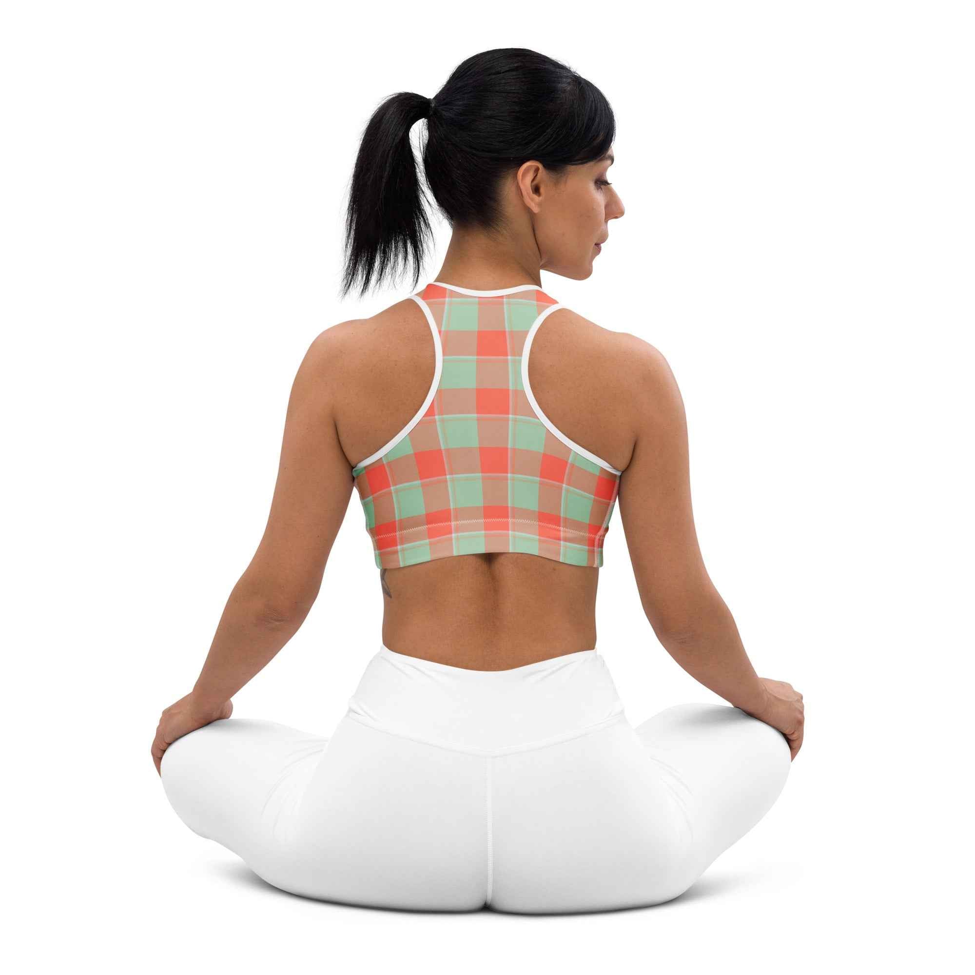 Sports Bra Spring Rain and Persimmon Plaid