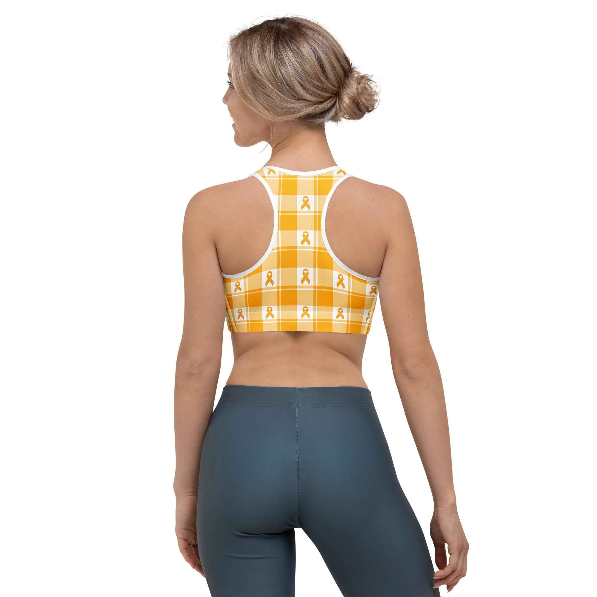 Sports Bra Kidney Cancer Awareness Plaid, Orange Ribbon, Supportive Gift - Scottish Squares