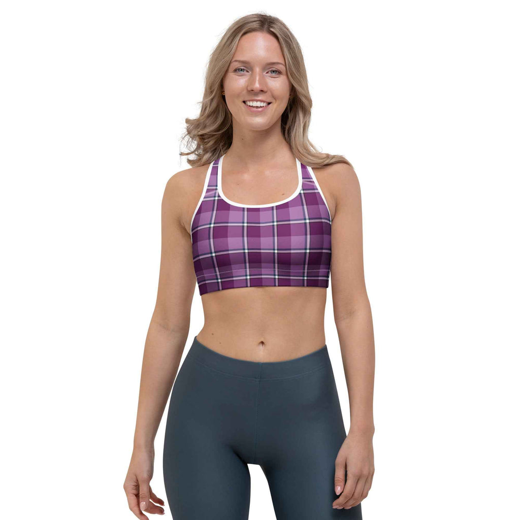 Sports Bra Purple and Trendy Pink Plaid - Scottish Squares