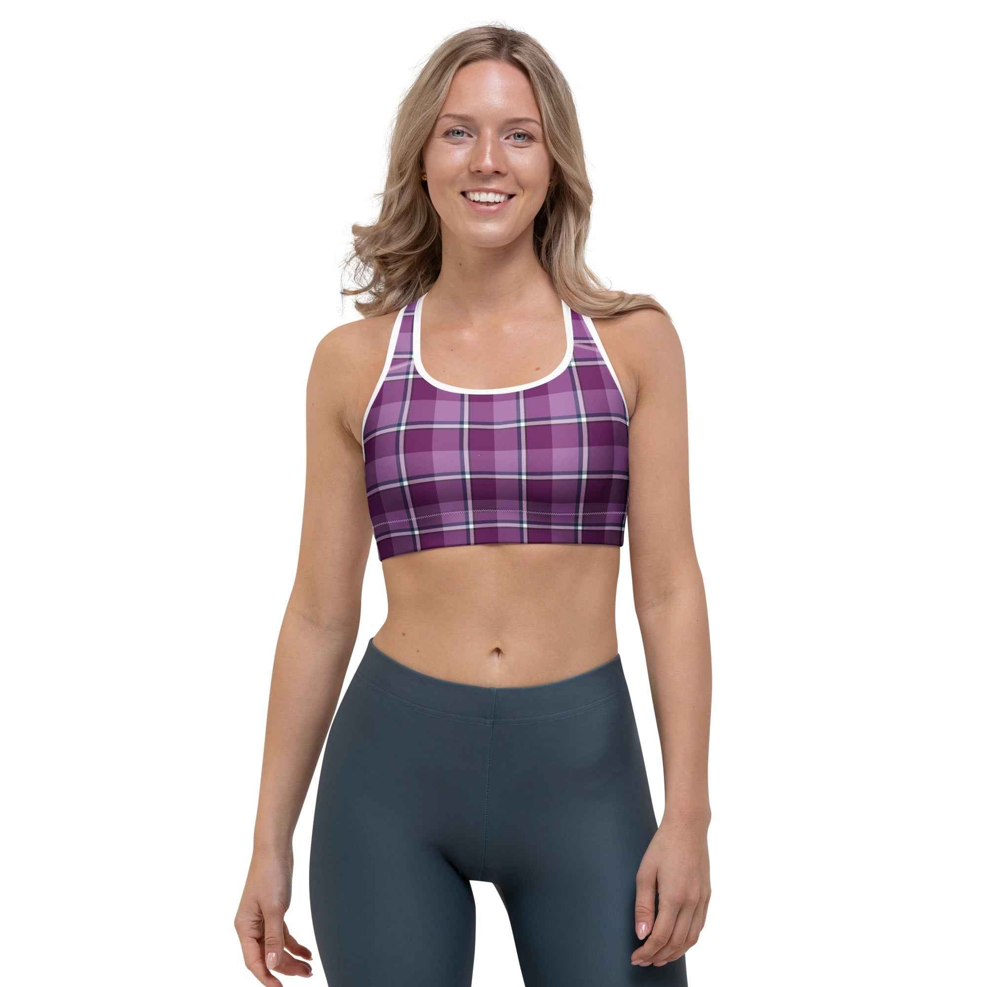 Sports Bra Purple and Trendy Pink Plaid - Scottish Squares