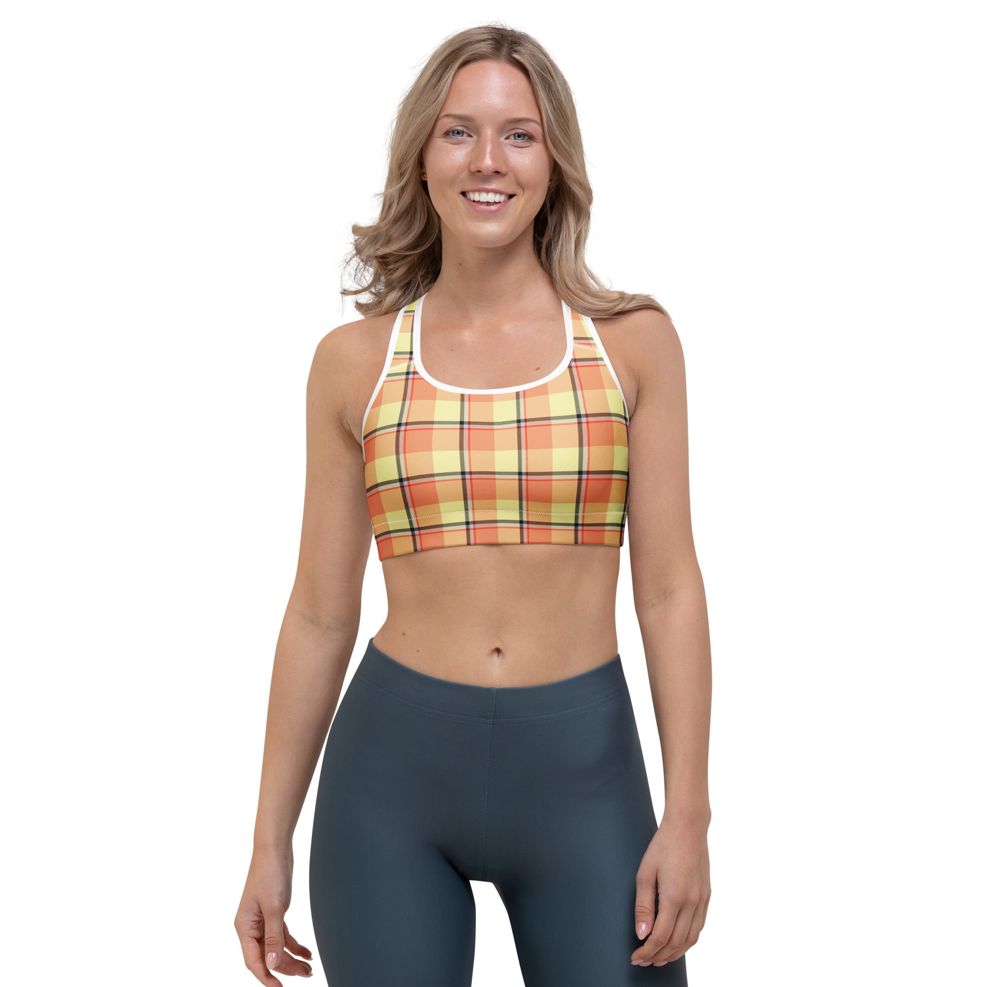 Sports Bra Claystone and Morning Mist Plaid - Scottish Squares