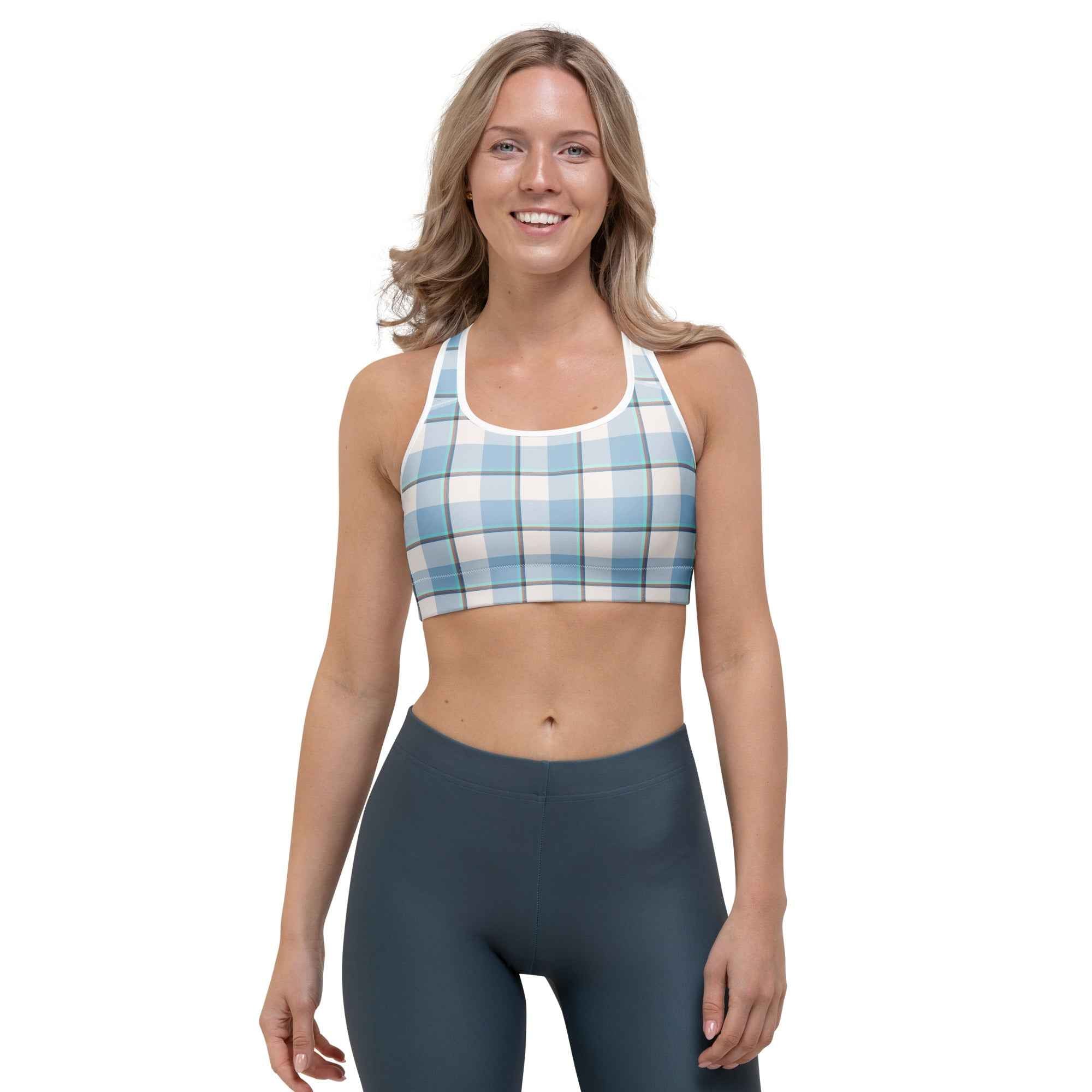 Sports Bra Pink Cloud and Blue Lagoon Plaid