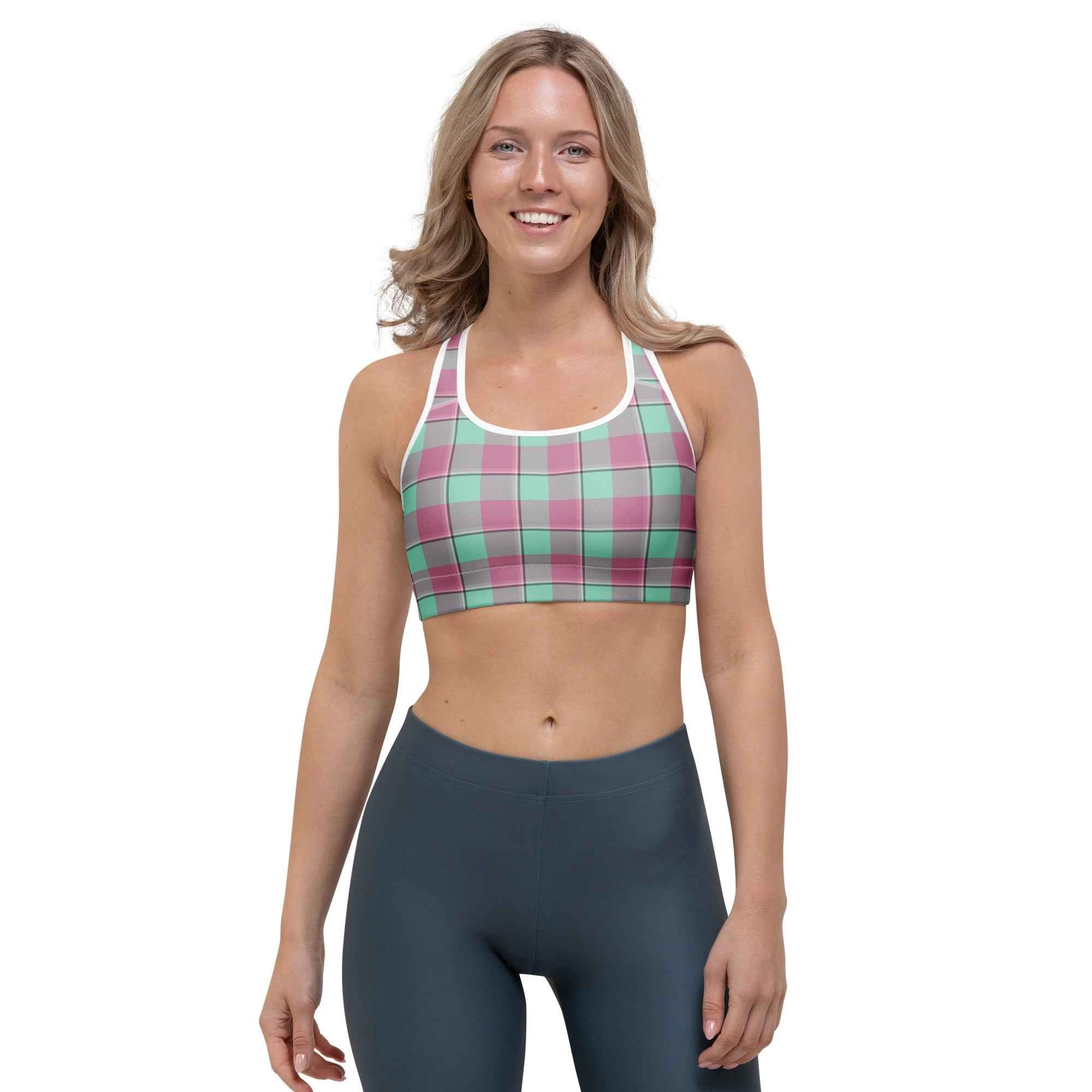 Sports Bra Vista Blue and Turkish Rose Plaid