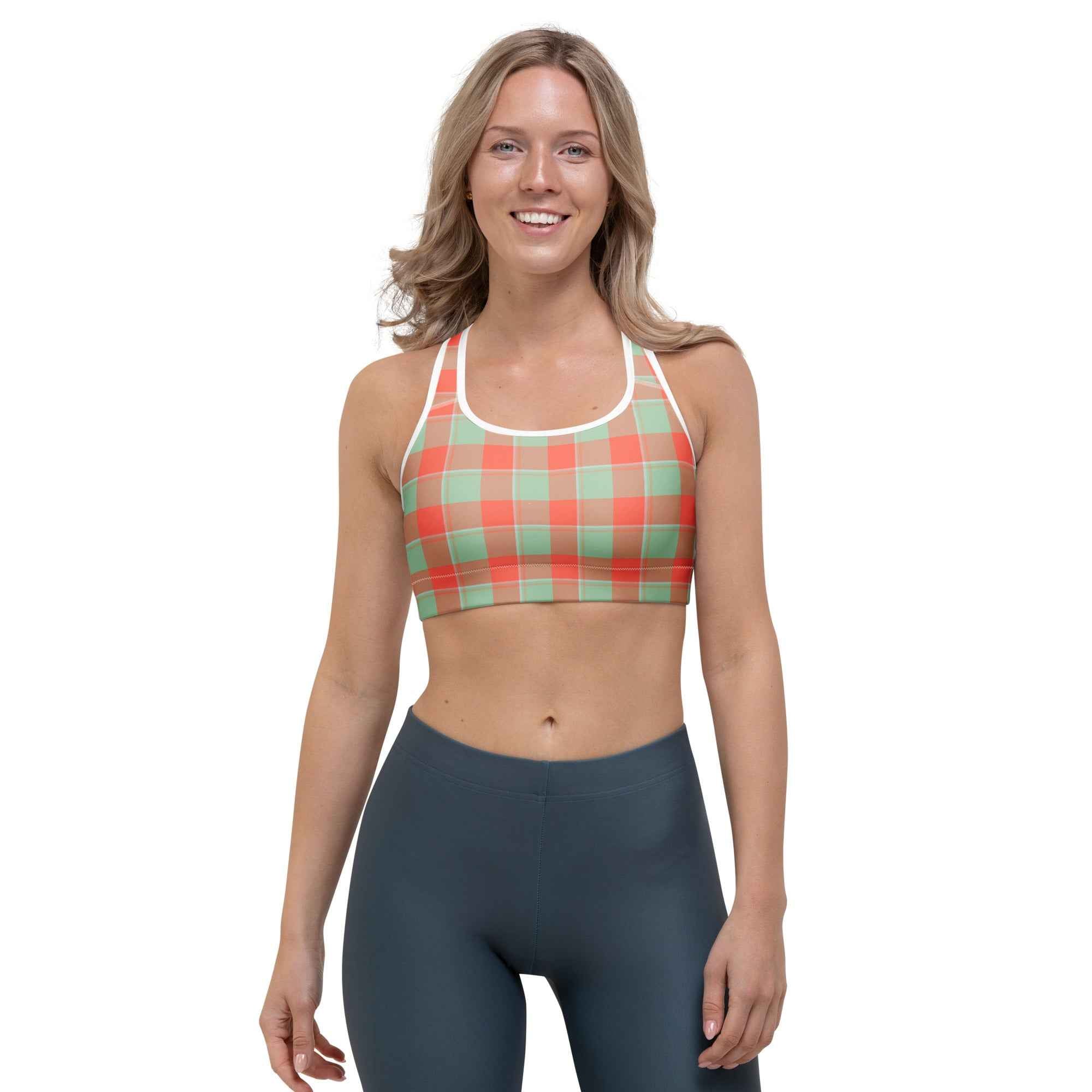 Sports Bra Spring Rain and Persimmon Plaid