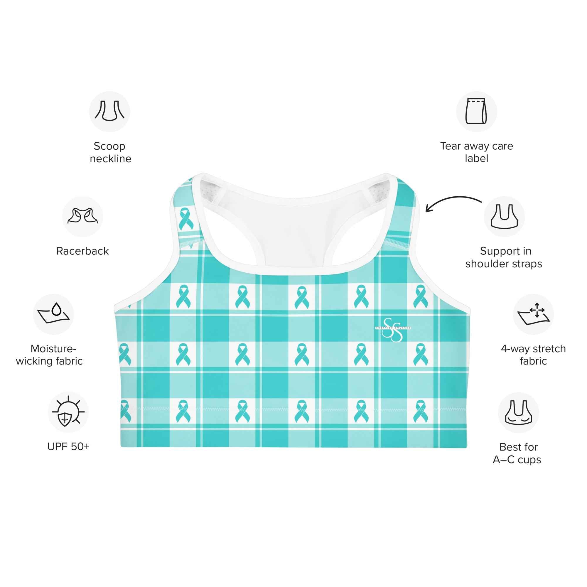 Sports Bra Ovarian Cancer Awareness Plaid - Scottish Squares