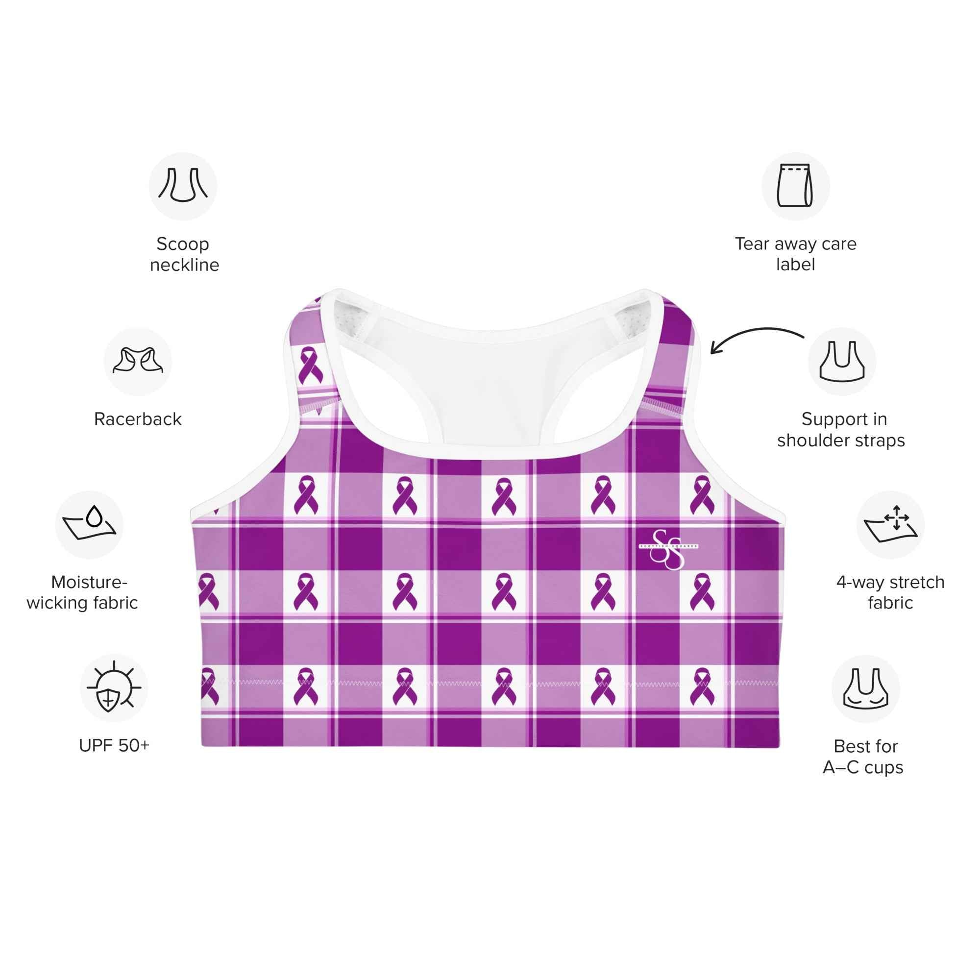 Sports Bra Pancreatic Cancer Awareness Plaid - Scottish Squares