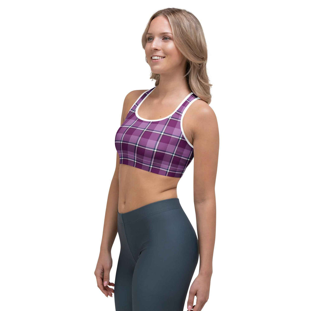 Sports Bra Purple and Trendy Pink Plaid - Scottish Squares