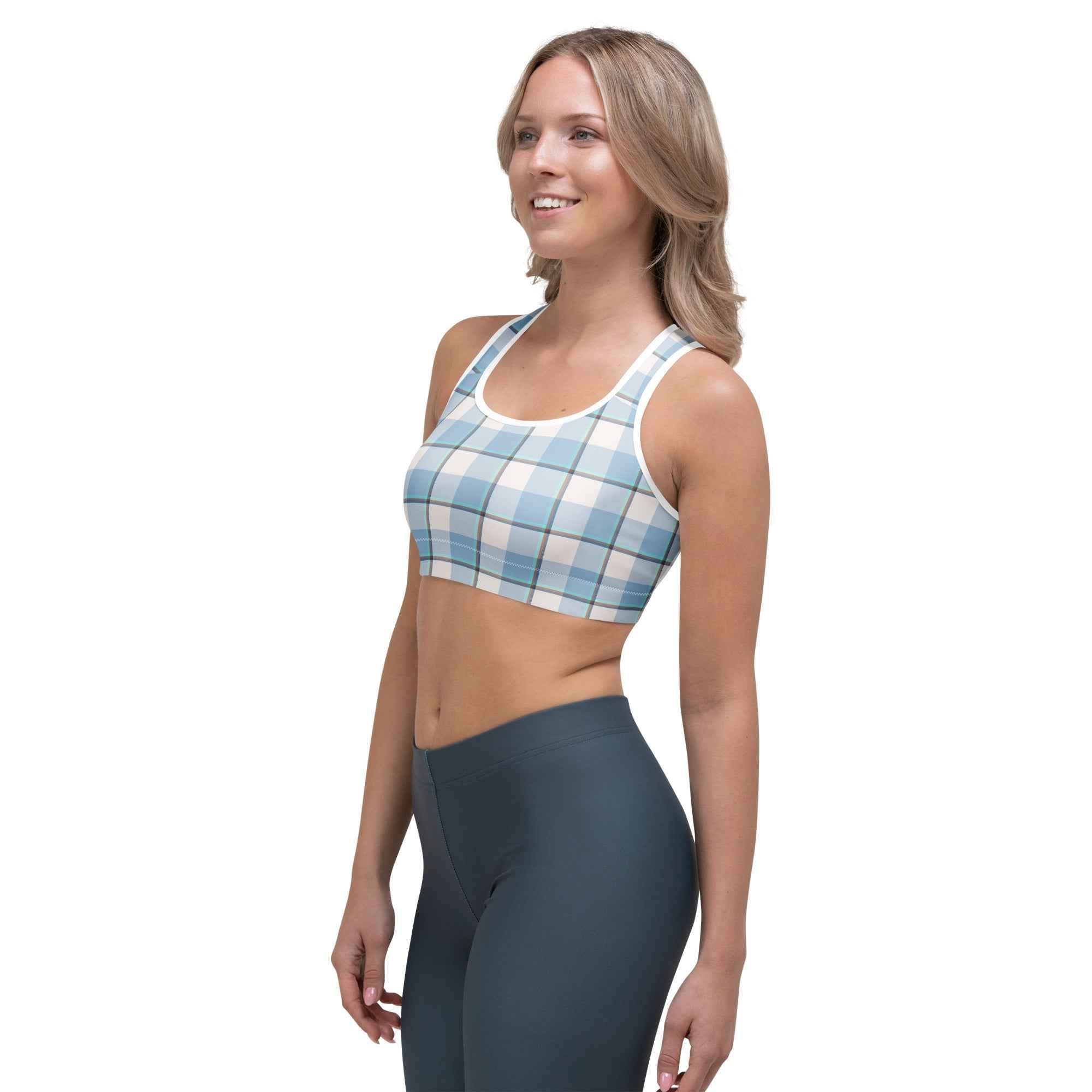 Sports Bra Pink Cloud and Blue Lagoon Plaid