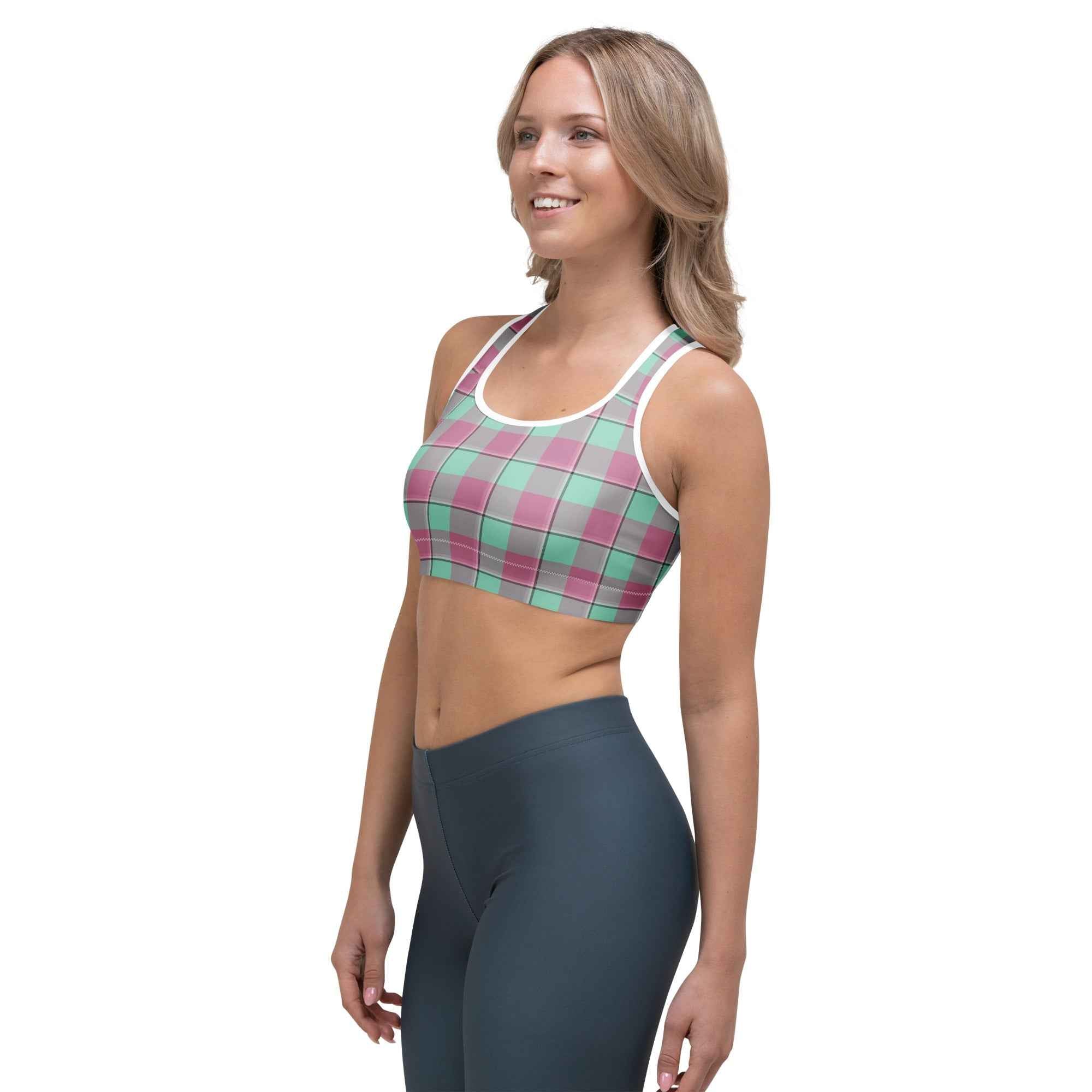 Sports Bra Vista Blue and Turkish Rose Plaid