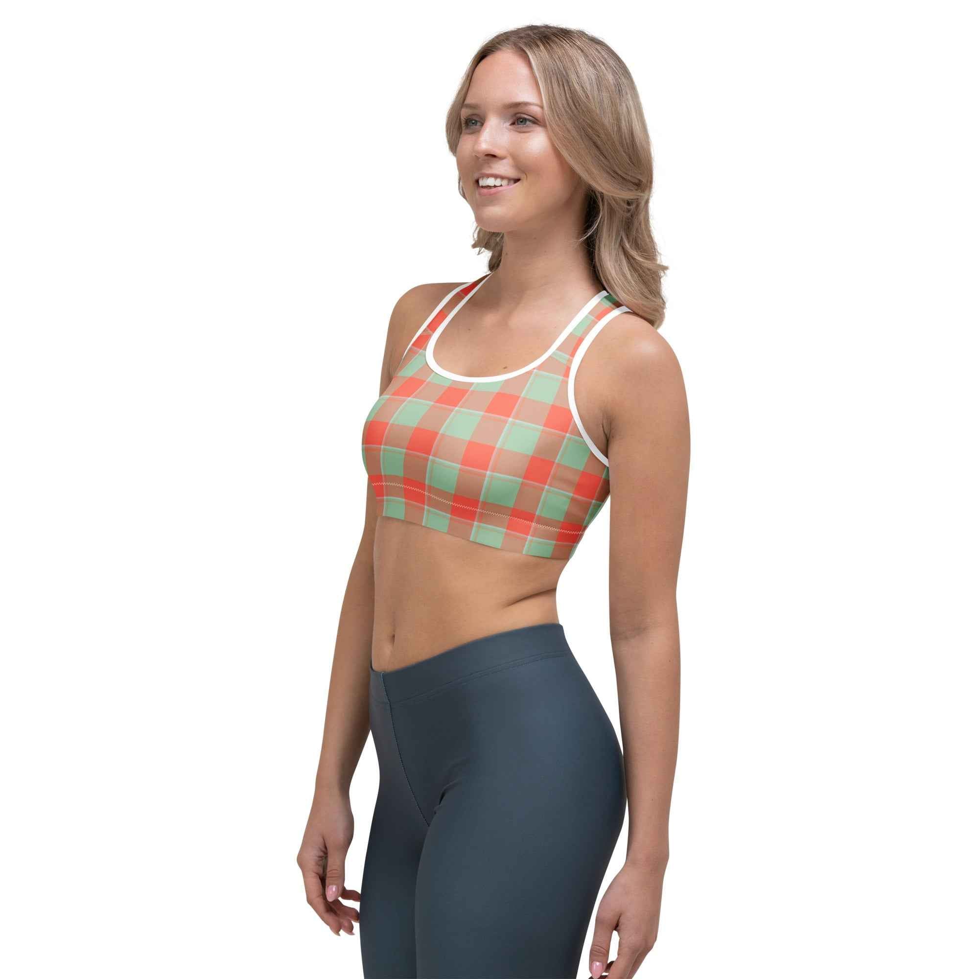 Sports Bra Spring Rain and Persimmon Plaid
