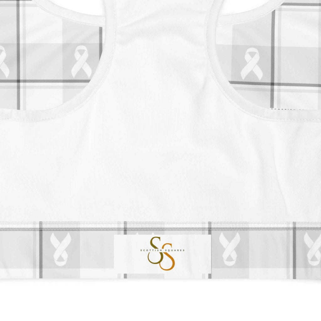 Sports Bra Lung Cancer Awareness Plaid, White Ribbon, Supportive Gift - Scottish Squares