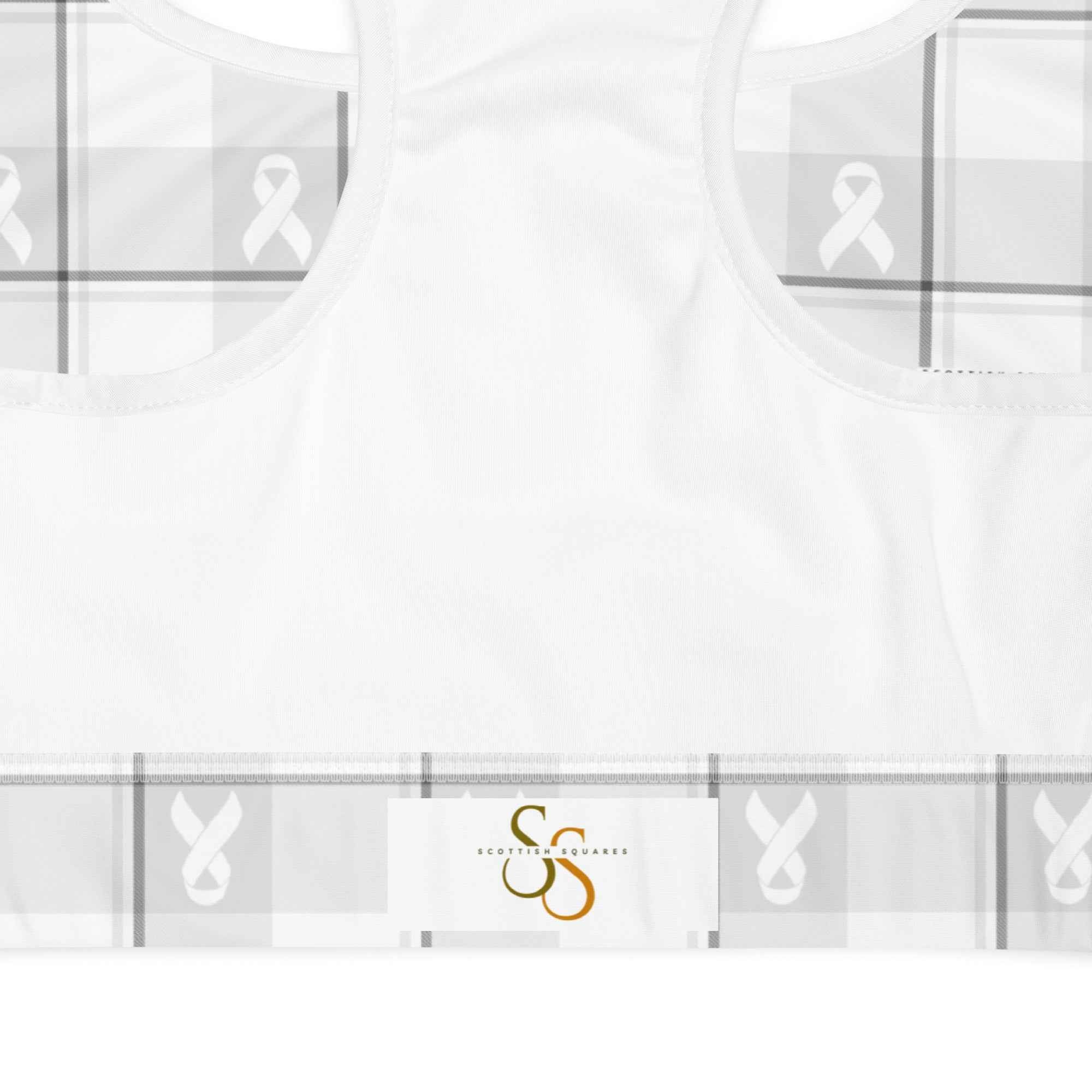 Sports Bra Lung Cancer Awareness Plaid, White Ribbon, Supportive Gift - Scottish Squares
