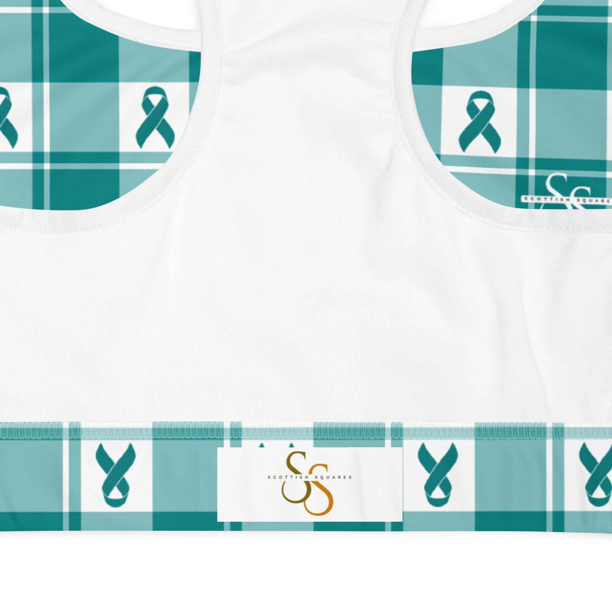 Sports Bra Cervical Cancer Awareness Plaid, Teal Ribbon, Supportive Gift - Scottish Squares