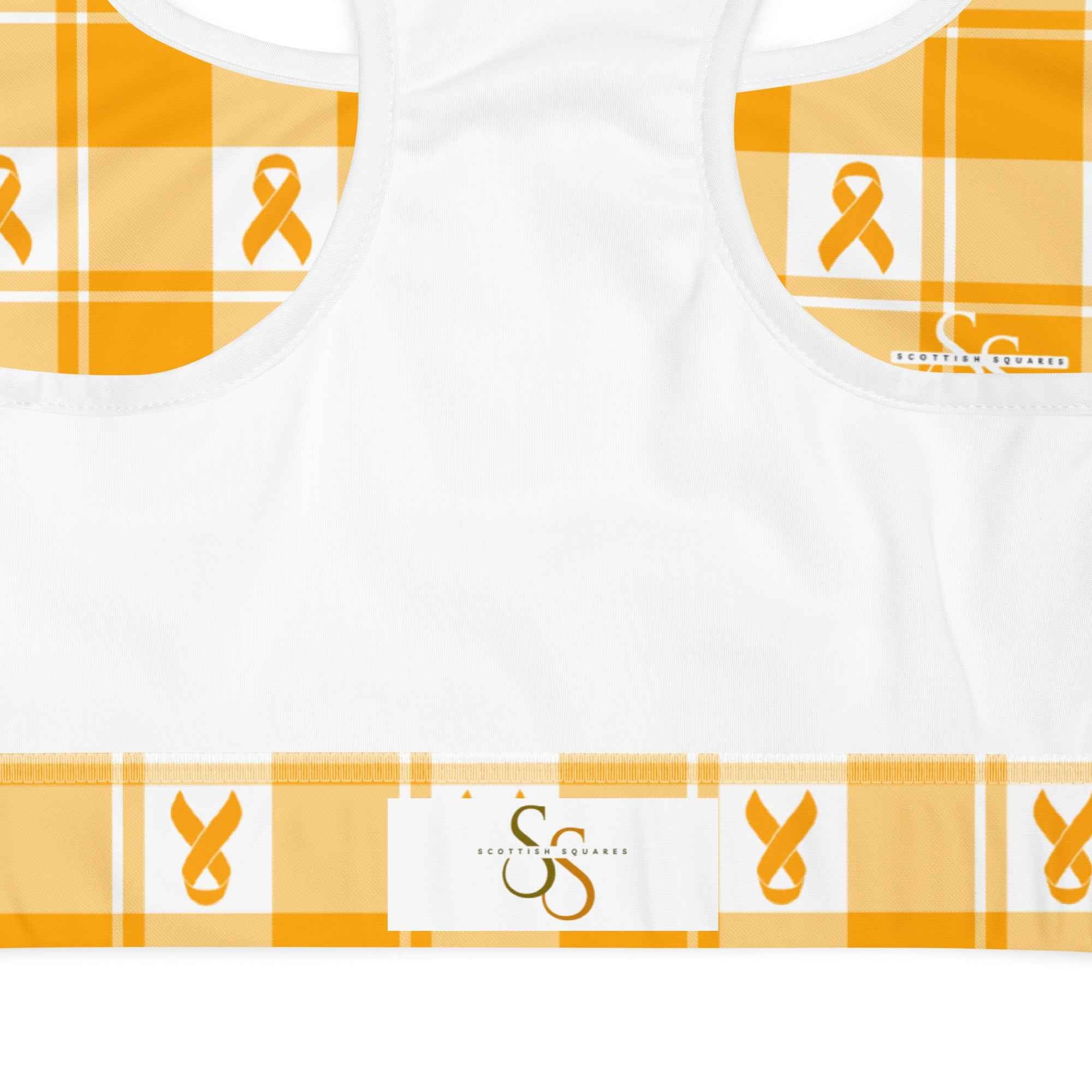 Sports Bra Kidney Cancer Awareness Plaid, Orange Ribbon, Supportive Gift - Scottish Squares