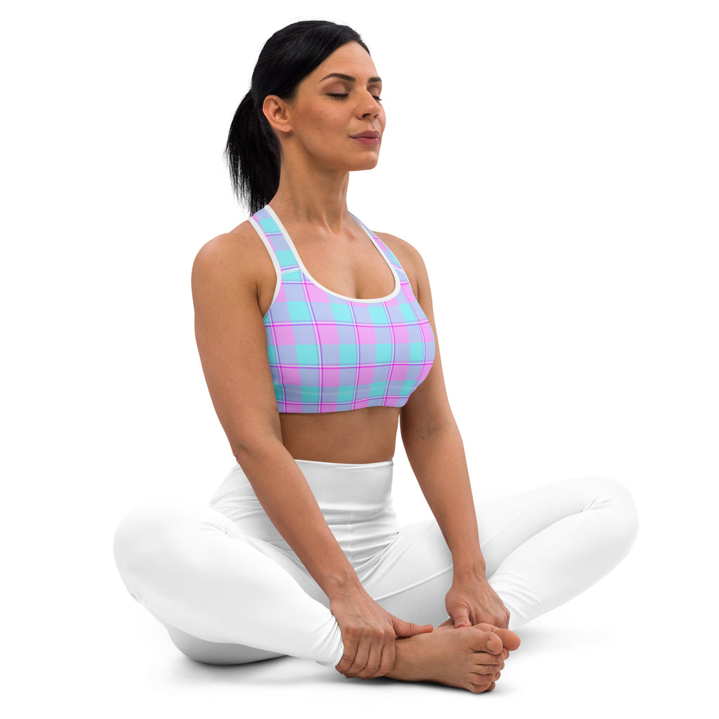 Sports Bra Mauve and Coastal Mist Plaid - Scottish Squares