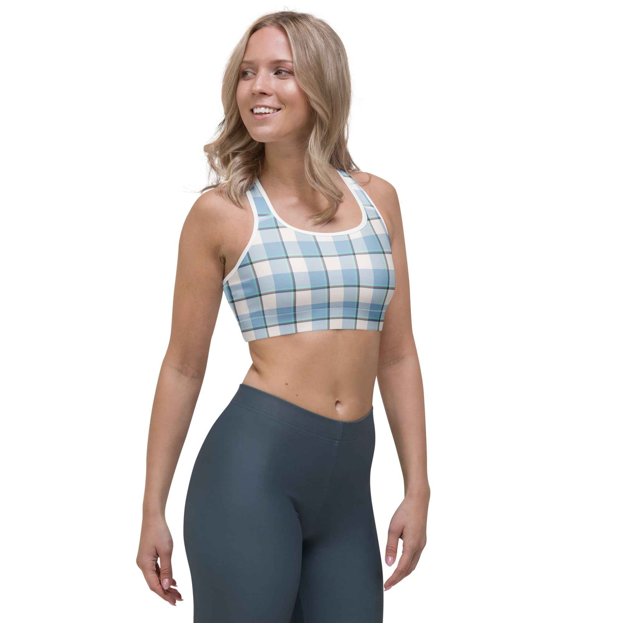 Sports Bra Pink Cloud and Blue Lagoon Plaid