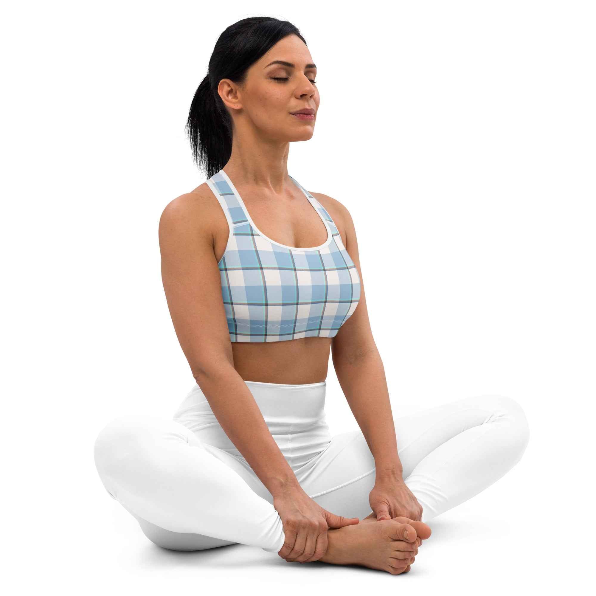 Sports Bra Pink Cloud and Blue Lagoon Plaid