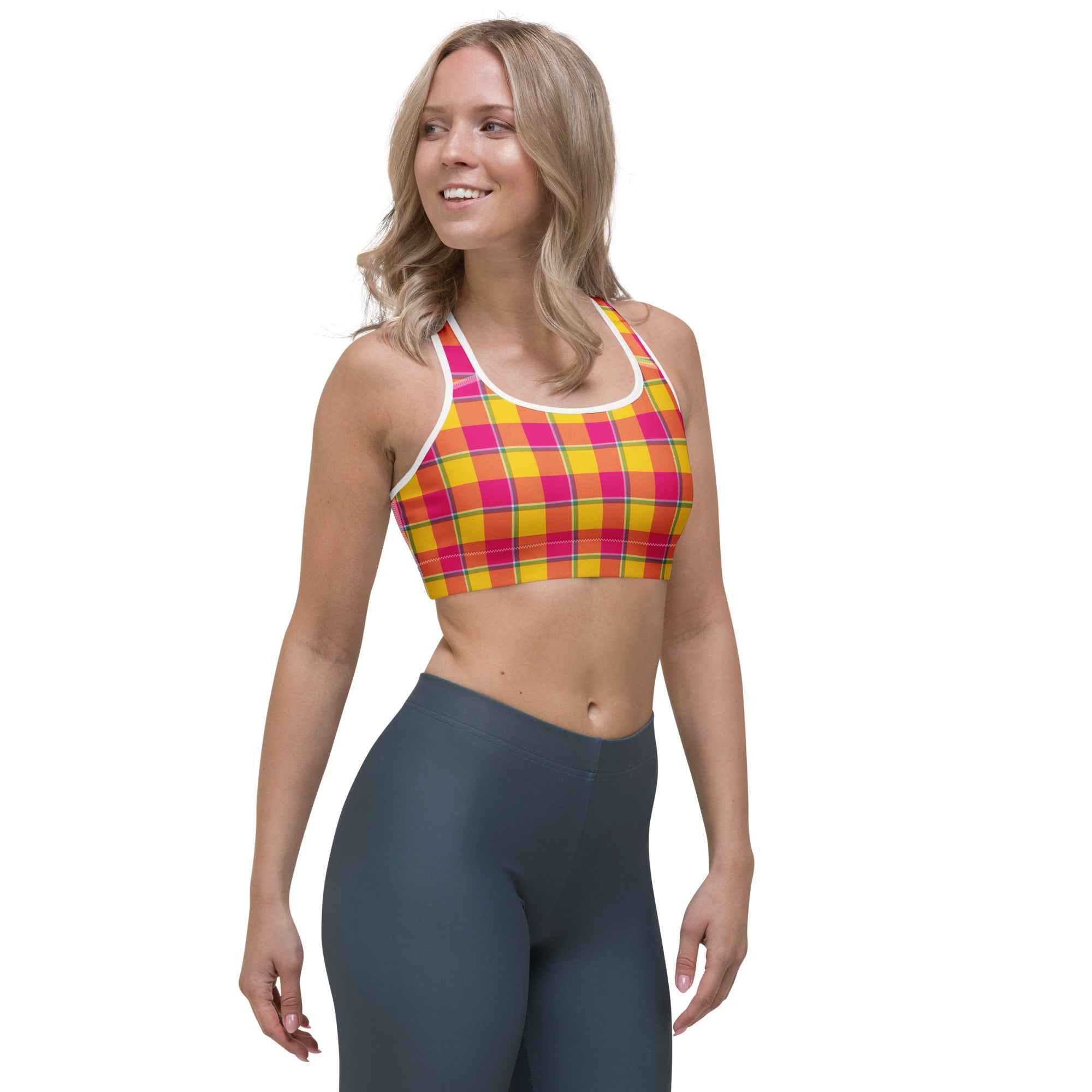 Sports Bra Corn and Razzmatazz Plaid