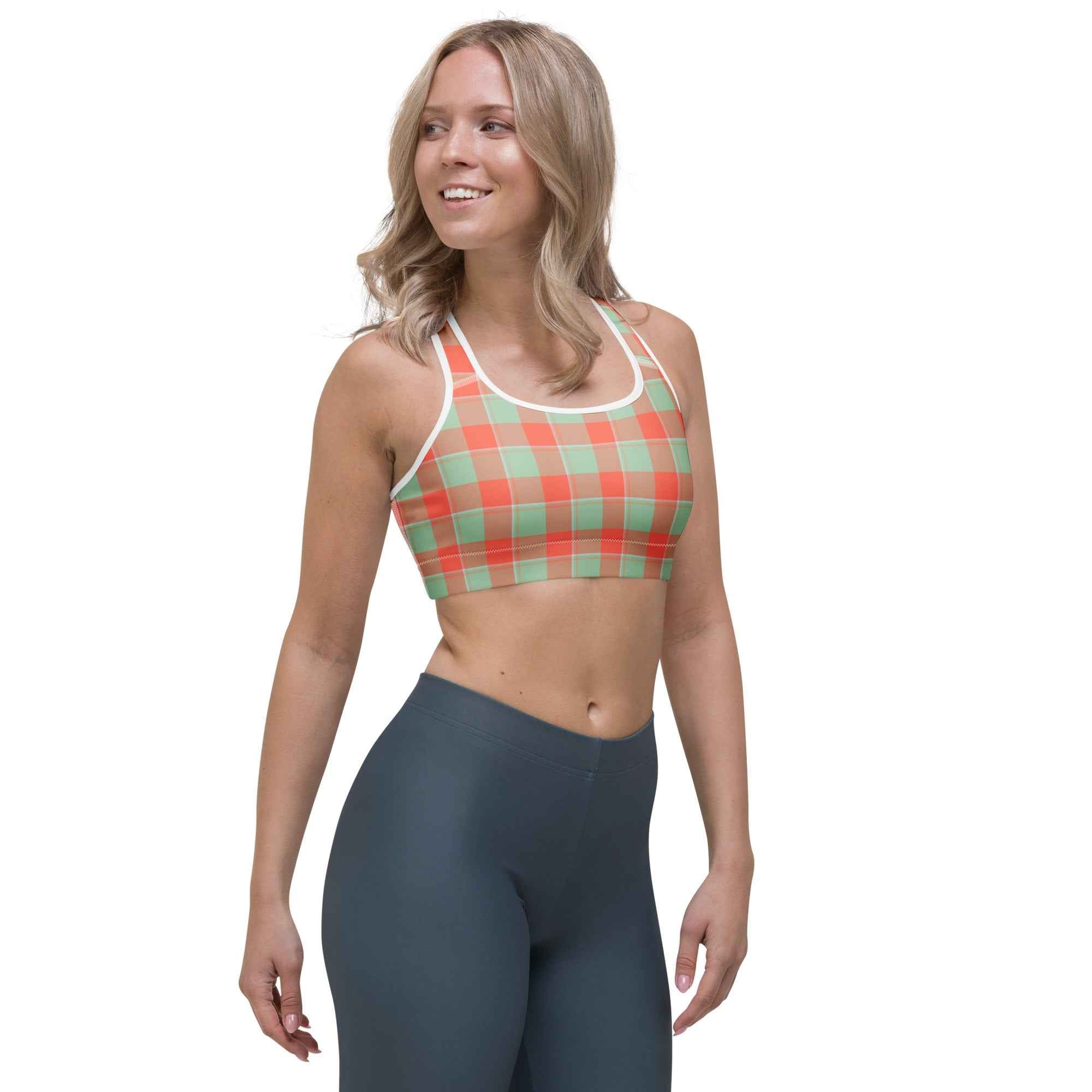 Sports Bra Spring Rain and Persimmon Plaid