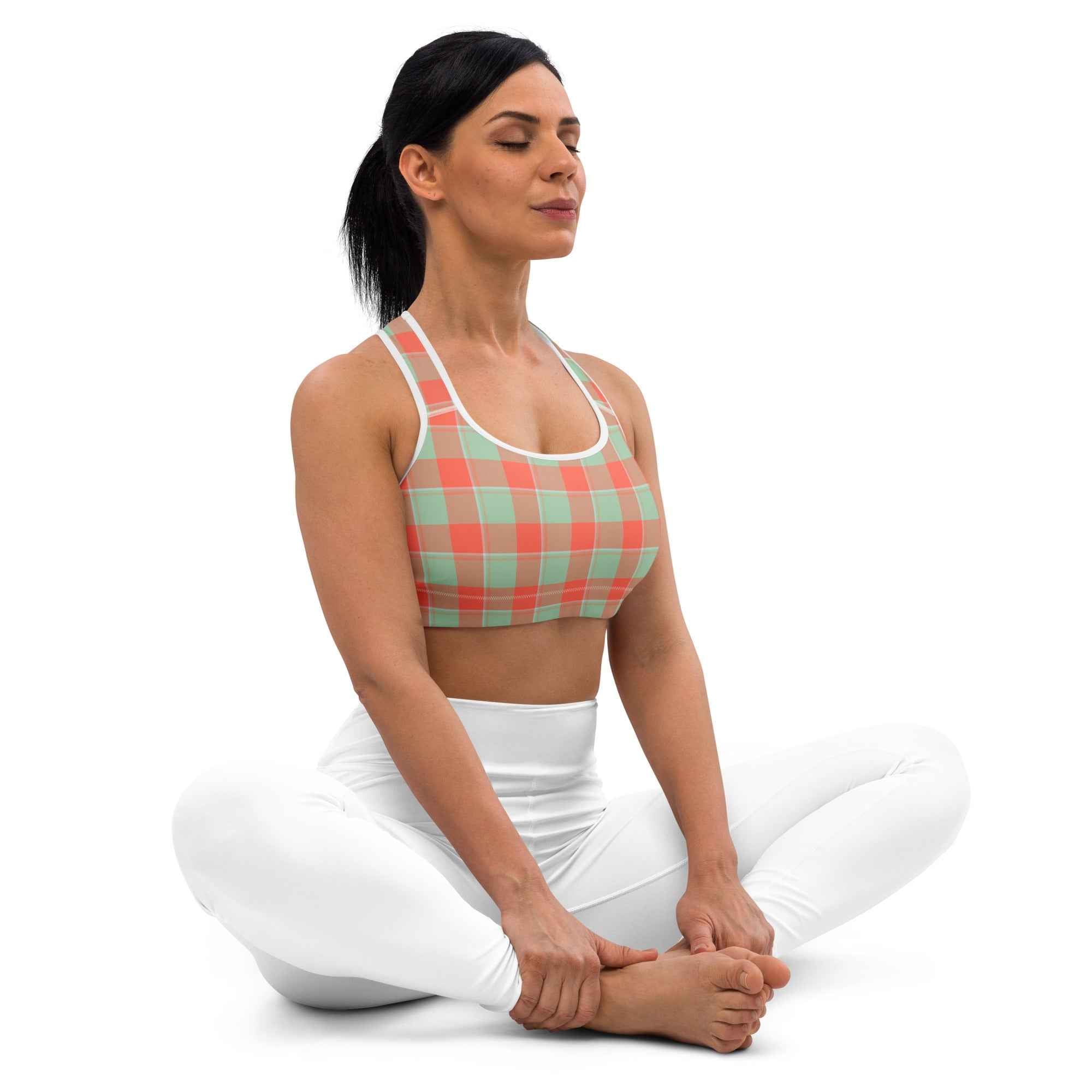 Sports Bra Spring Rain and Persimmon Plaid