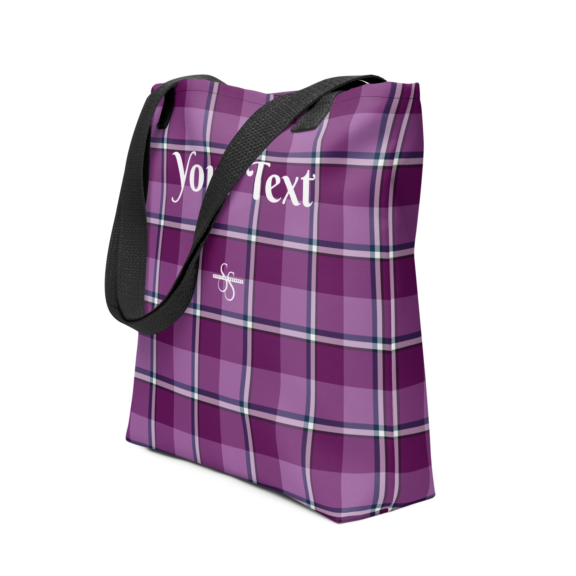 Personalized Purple and Trendy Pink Plaid Tote Bag - Scottish Squares