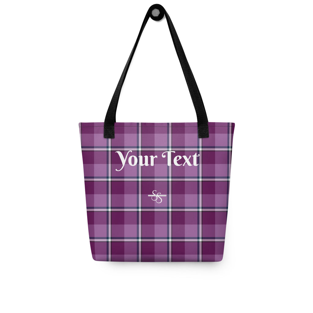 Personalized Purple and Trendy Pink Plaid Tote Bag - Scottish Squares