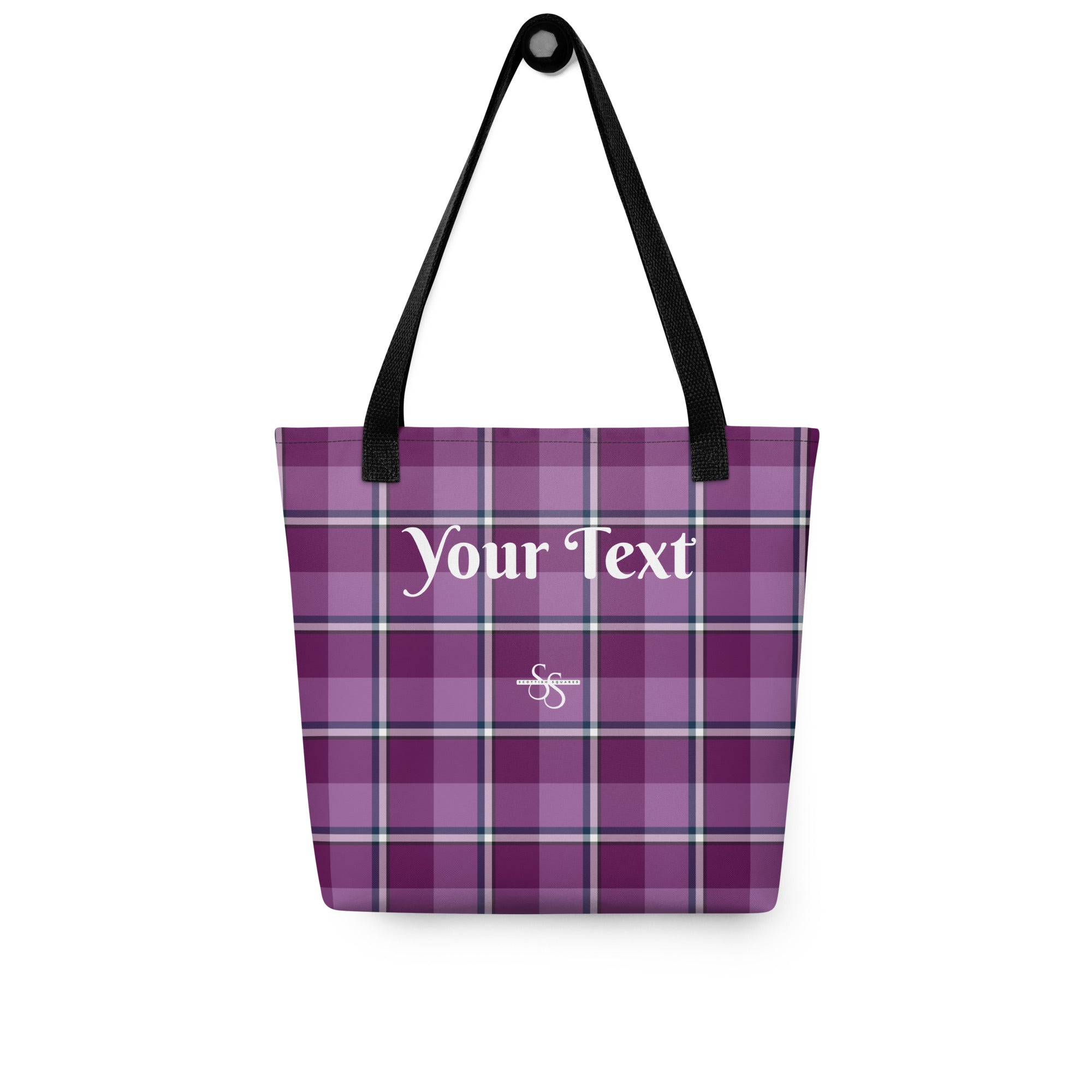 Personalized Purple and Trendy Pink Plaid Tote Bag - Scottish Squares