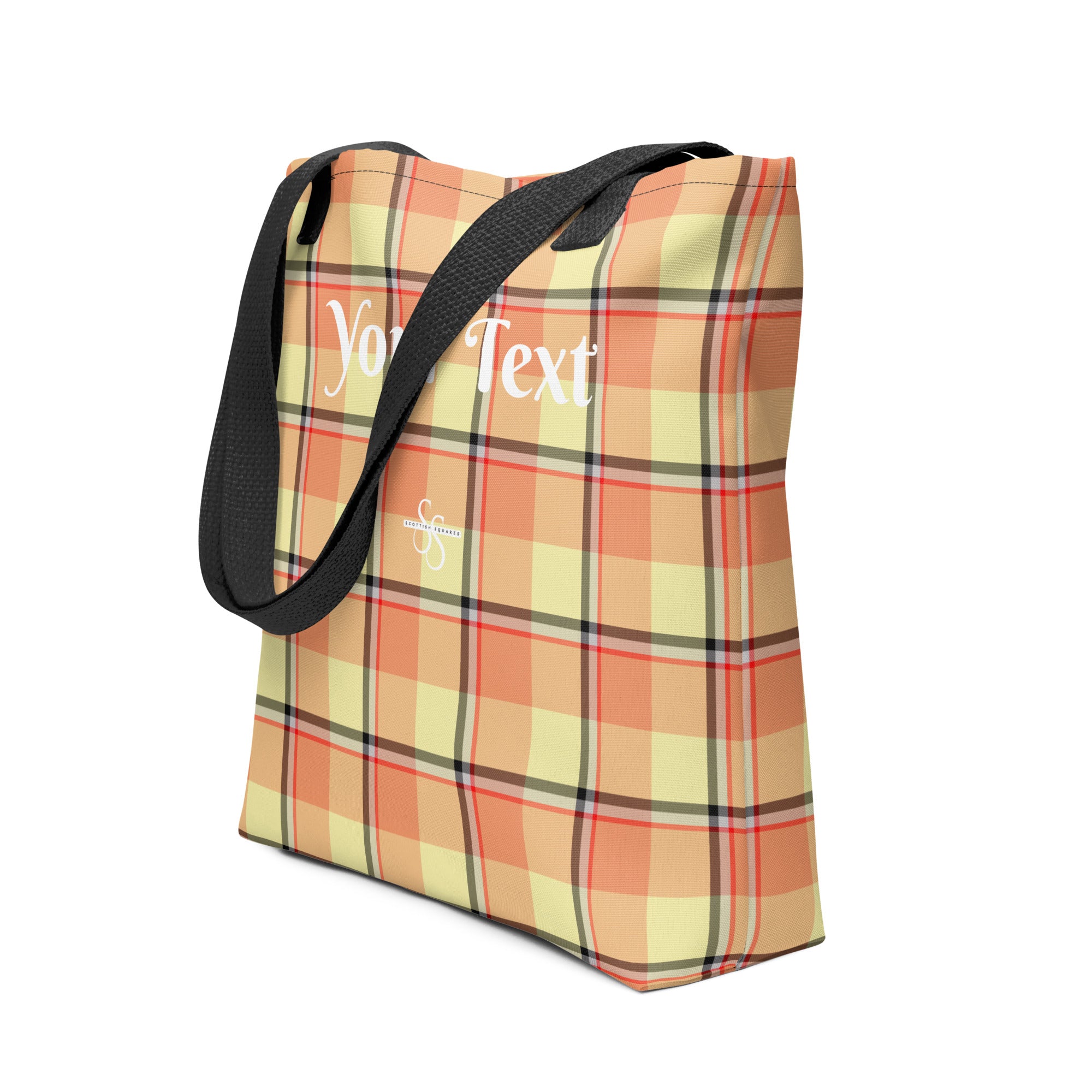 Personalized Claystone and Morning Mist Plaid Tote Bag - Scottish Squares