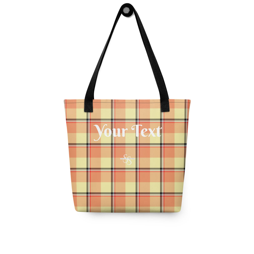 Personalized Claystone and Morning Mist Plaid Tote Bag - Scottish Squares