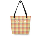 Personalized Claystone and Morning Mist Plaid Tote Bag - Scottish Squares