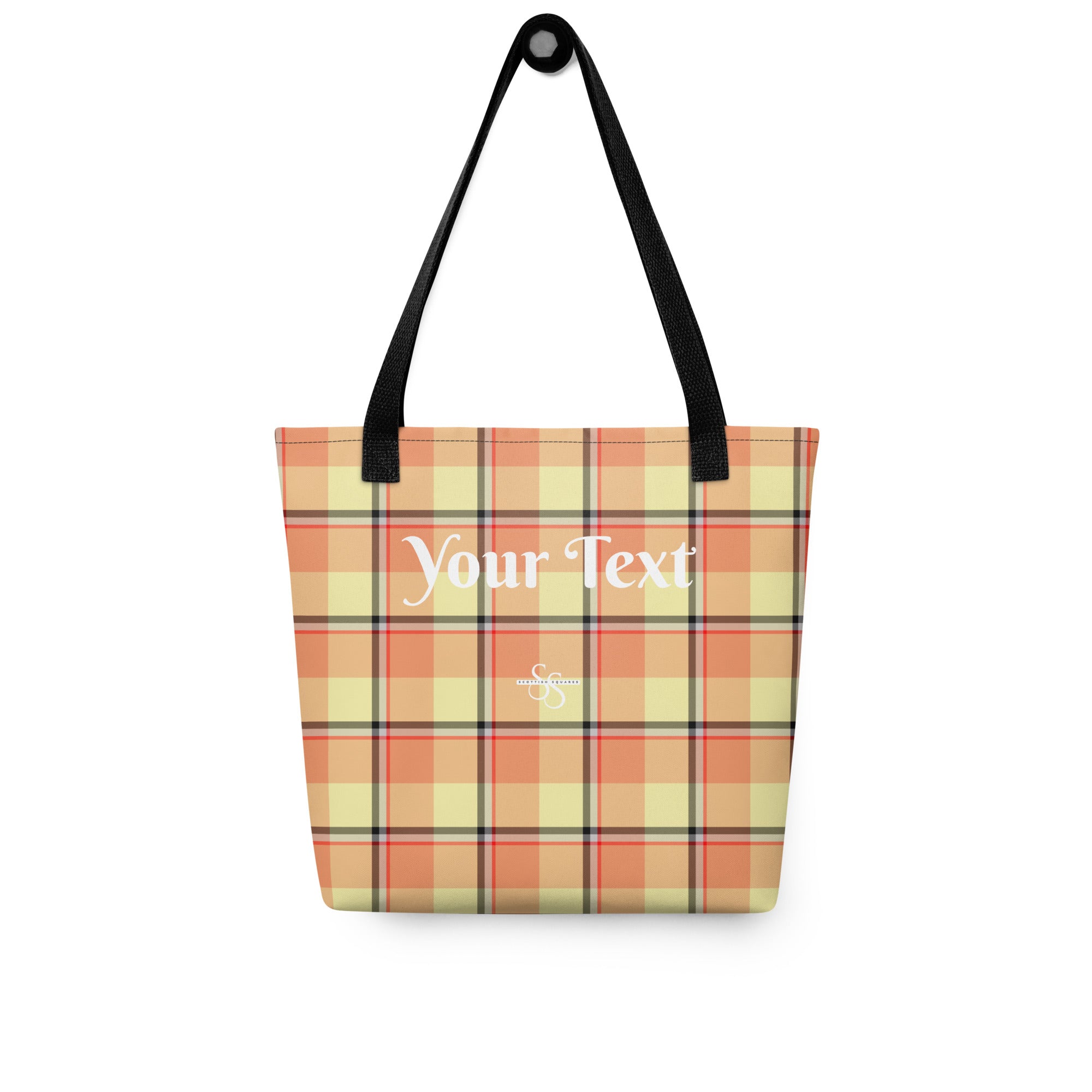 Personalized Claystone and Morning Mist Plaid Tote Bag - Scottish Squares